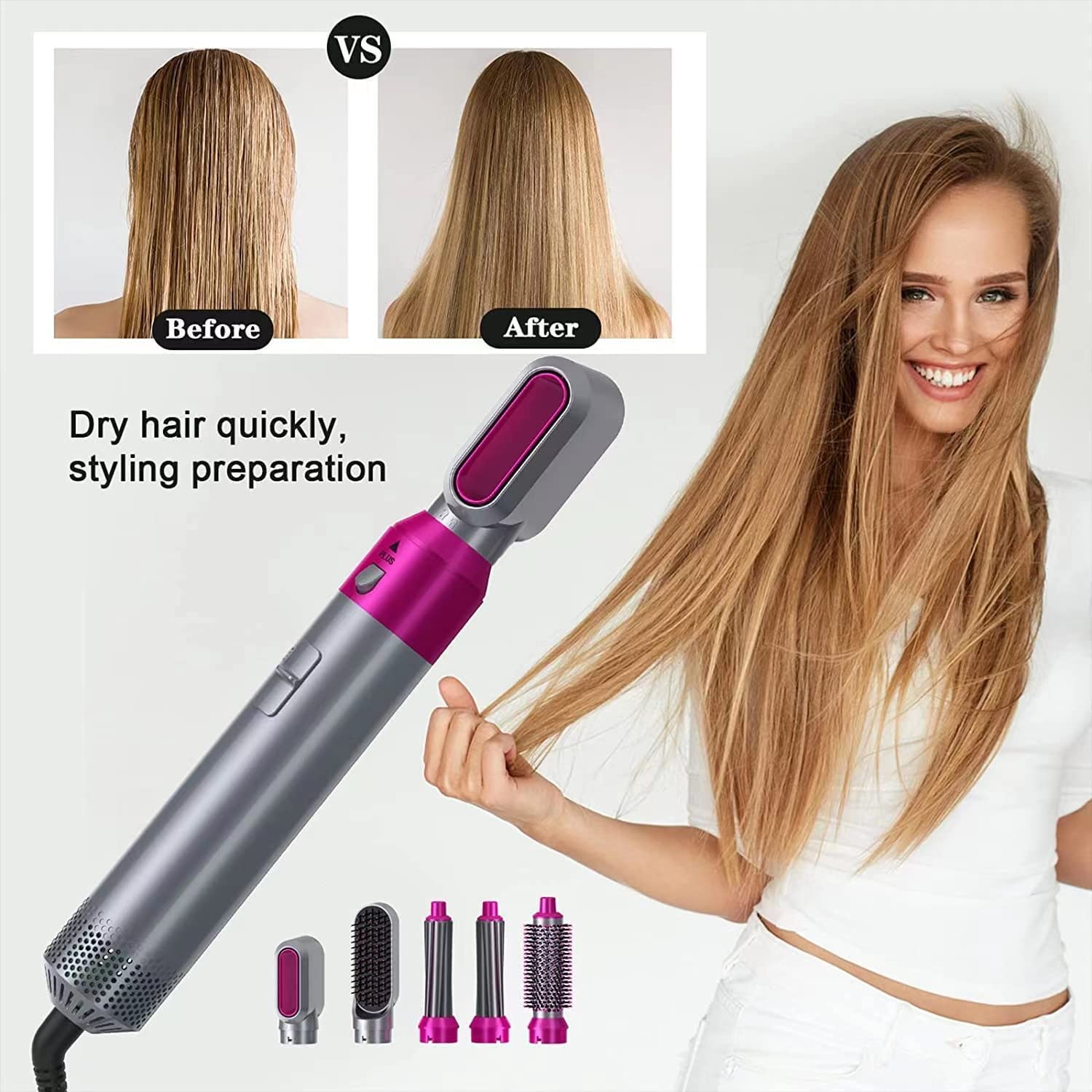 MORESOON 5-in-1 Hair Dryer Brush Set with Detachable Blow Dryer, Negative Ion Technology for Frizz-Free Styling | Hot Air Brush, Volumizer & Thermal Curler for Salon-Quality Blowouts at Home | Perfect for Daily Styling, Travel & Professional Use