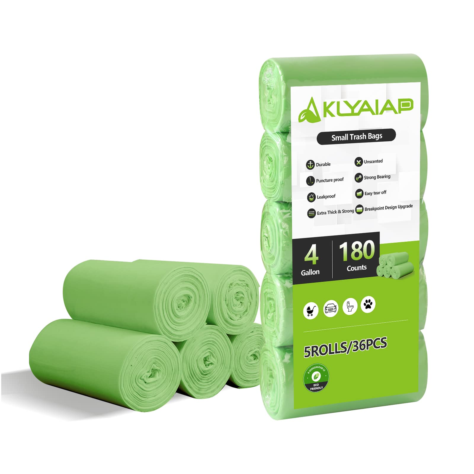 180 Counts Aklyaiap 4 Gallon Biodegradable Trash Bags - Tear & Leak Resistant, Unscented Small Garbage Bags for Bathroom, Kitchen & Home Use - Eco-Friendly Waste Disposal for Daily Cleaning & Organizing