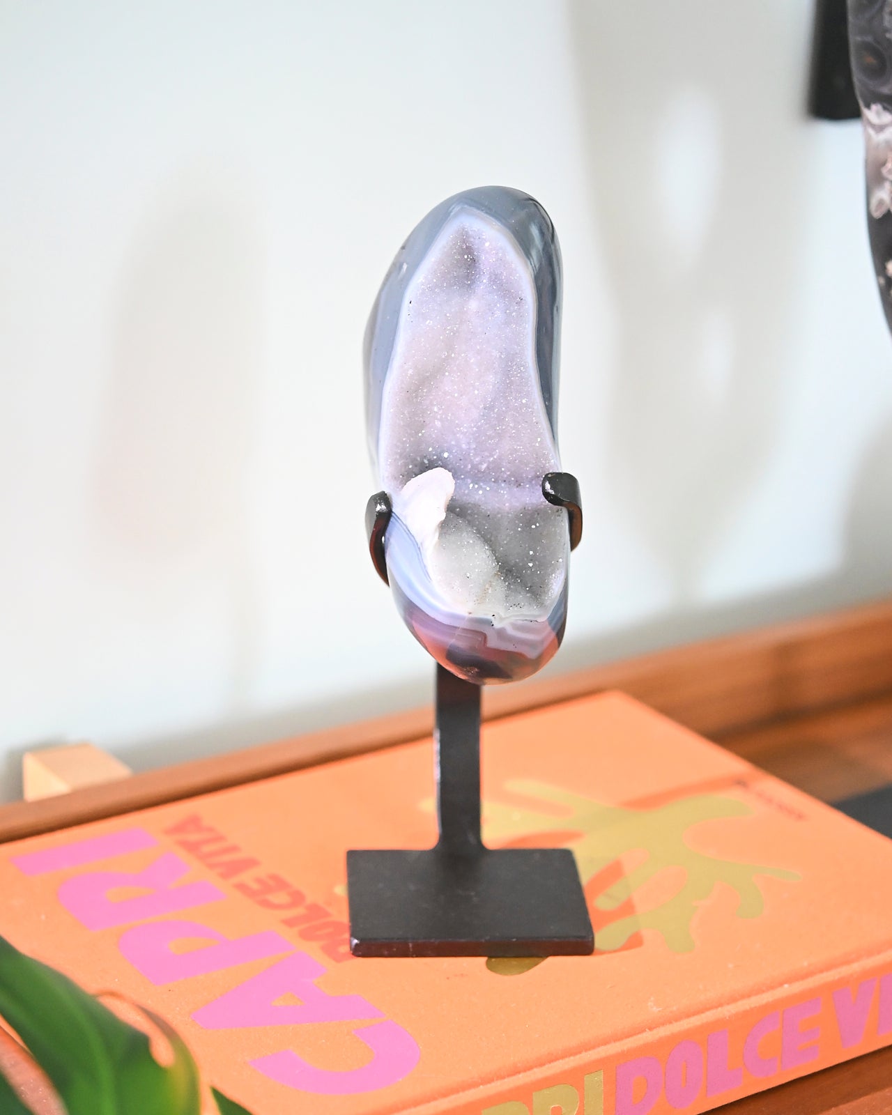 Natural Pastel Druzy Amethyst Crystal Geode on Wooden Stand - 4.2lbs Healing Stone for Home Decor, Meditation & Spiritual Gifts