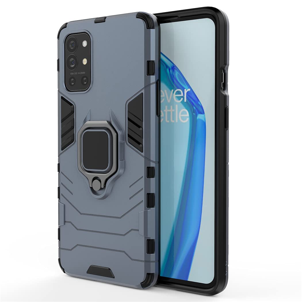 OnePlus 9R 5G Case with Metal Ring & Kickstand - Shockproof Hard Bumper Cover | Compatible with Magnetic Car Mount | Dual Layer Rugged Protection | Navy Blue | Perfect for Daily Use, Travel & Outdoor Activities