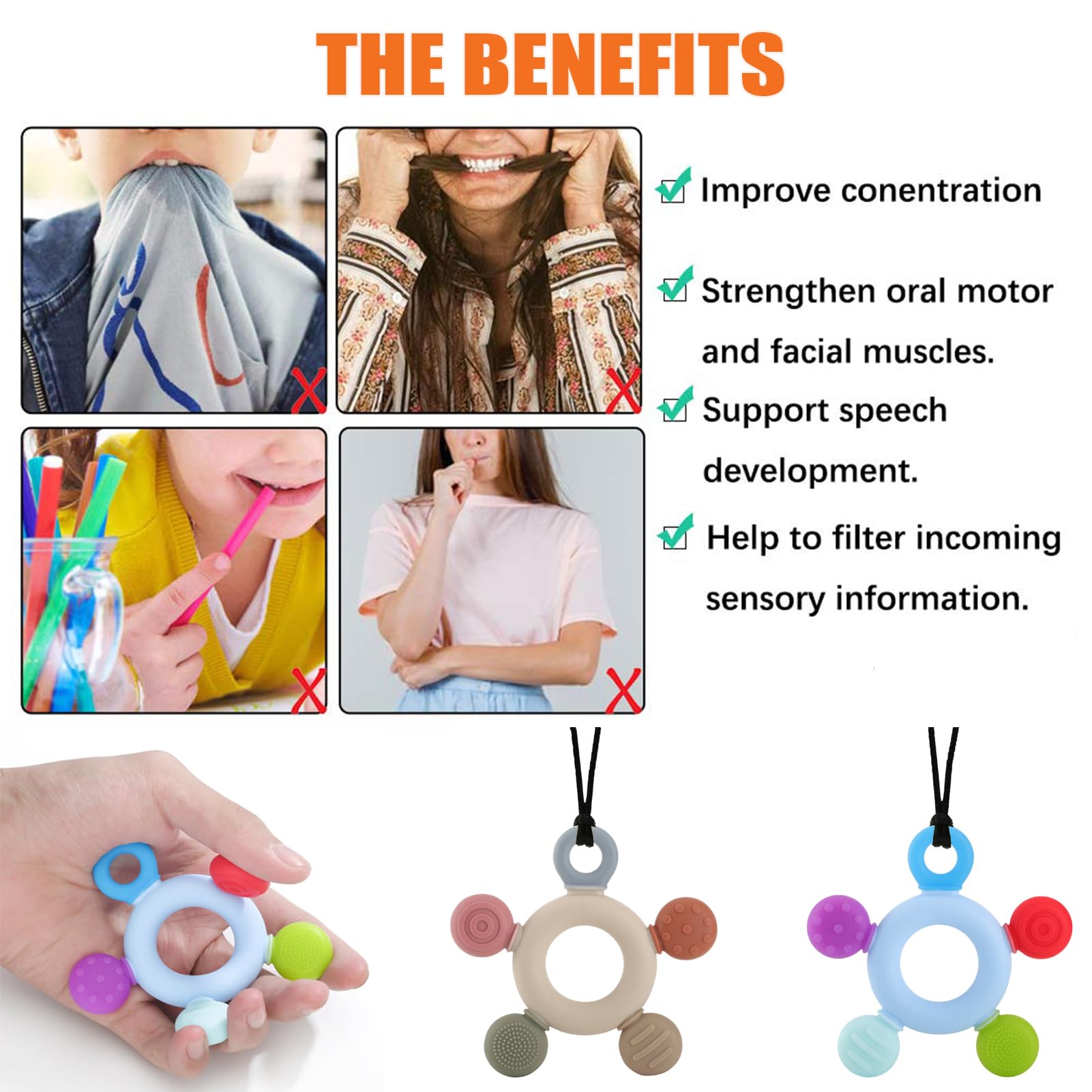 Sensory Chew Necklace for Kids - BPA-Free Teething & Anxiety Relief Chew Toys (2 Pack) - Perfect for Autism, ADHD, and Stress Relief at School or Home