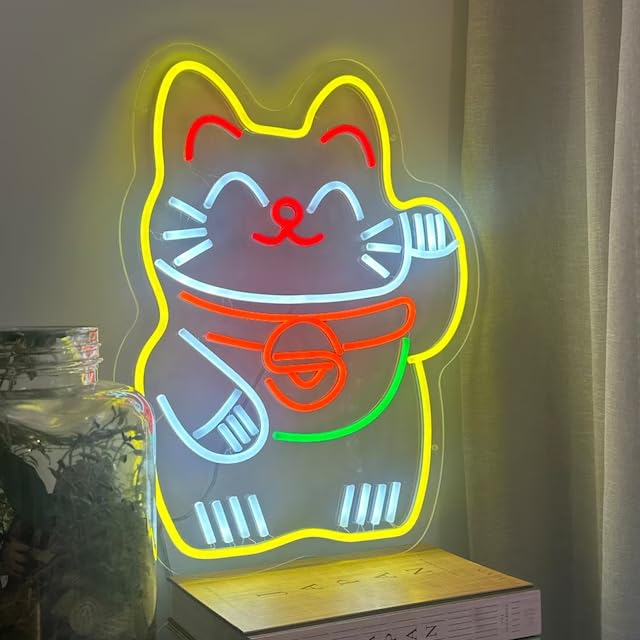 Custom Lucky Cat Neon Sign - Anime Fortune Cat LED Wall Decor for Business, Bar, Cafe, Restaurant & Shop | Personalized Gift for Home & Office Decor