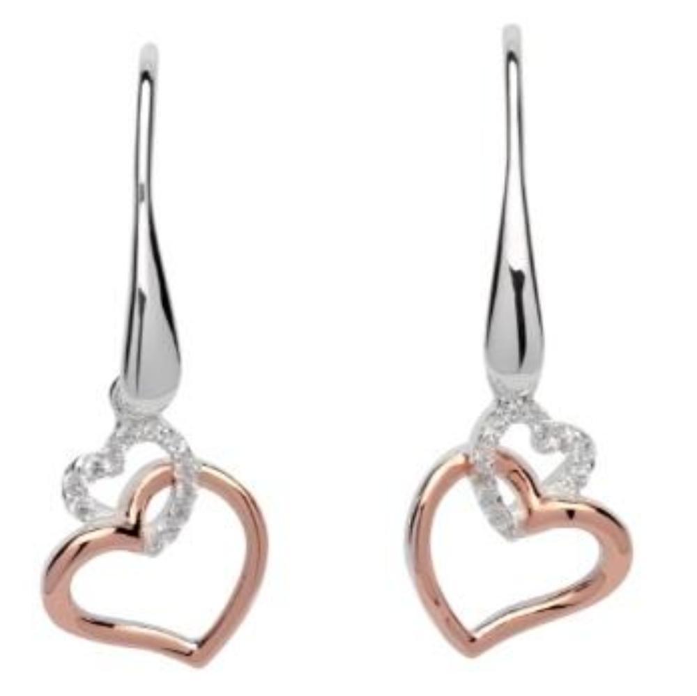 Cubic Zirconia Heart Hook Earrings in Silver & Rose Gold - Elegant Dangle Earrings for Women, Perfect for Valentine's Day, Anniversary Gifts & Date Nights