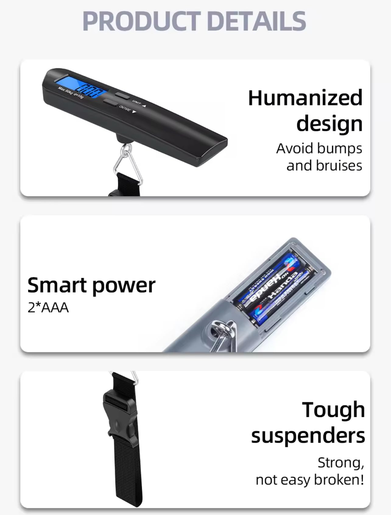 Digital Luggage Scale with HD LCD Display - 110 lb/50 kg Capacity for Heavy Baggage - Portable Travel Weight Scale for Suitcases (Battery Included, Black) - Perfect for Air Travel, Cruise Trips & Vacation Packing