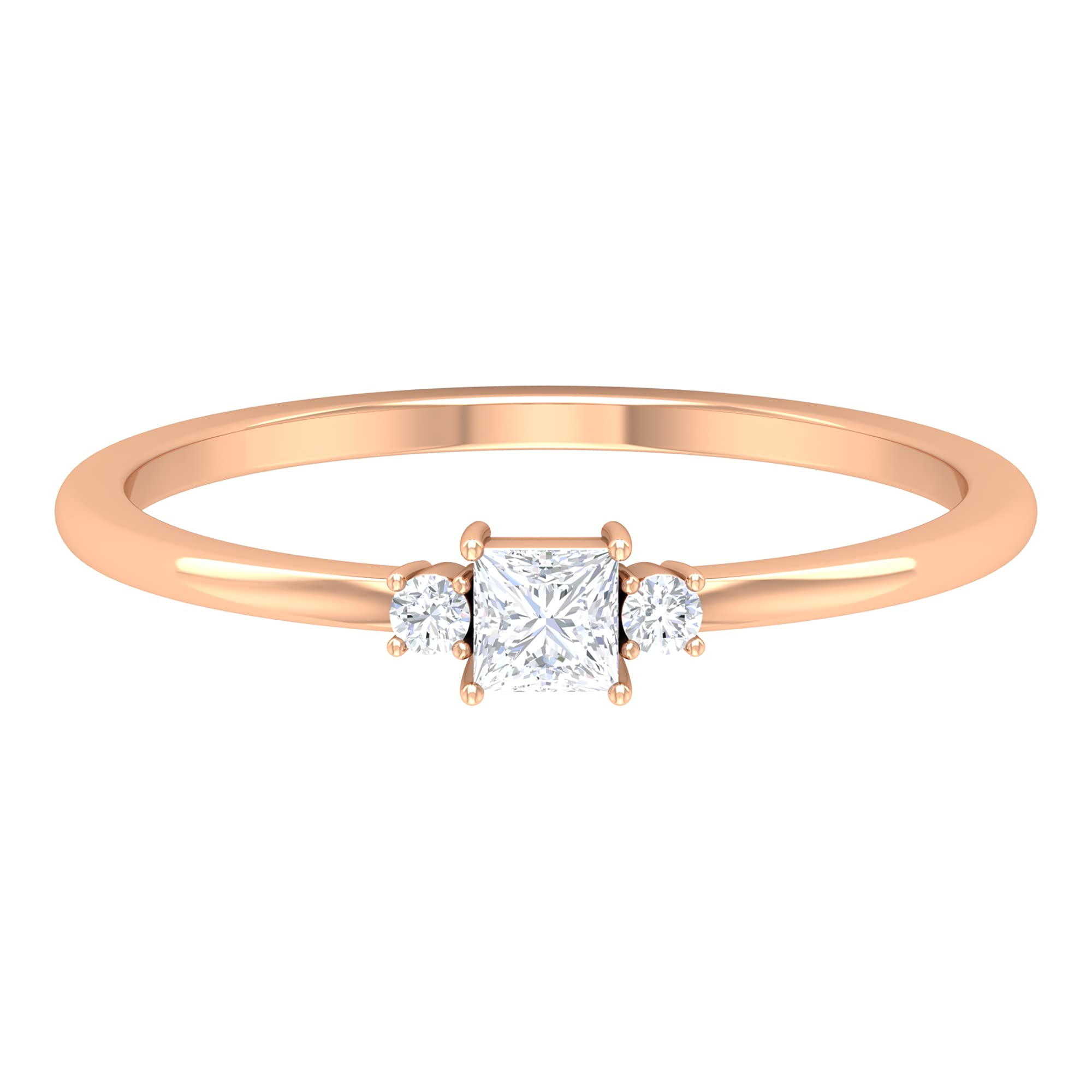 1/4 CT Princess Cut Diamond Three Stone Ring - 14K Solid Gold Dainty Engagement Ring for Women - Perfect for Proposals, Anniversaries & Special Occasions