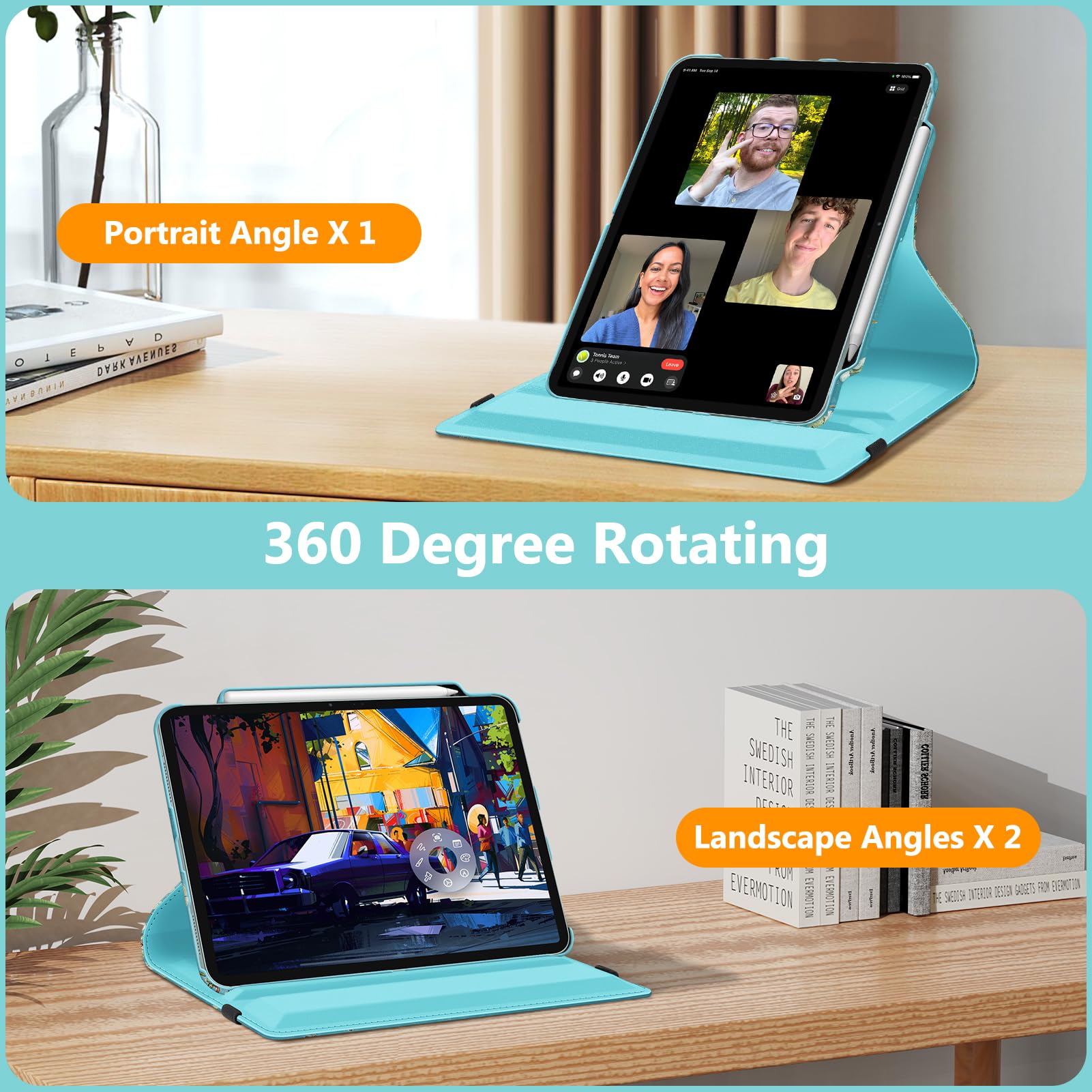 Fintie 360° Rotating Protective Case for iPad Air 13-inch (2025 M3 & 2024 M2) - Swivel Stand Cover with Apple Pencil Holder, Auto Wake/Sleep Feature - Blossom Design | Perfect for Work, Study & Entertainment