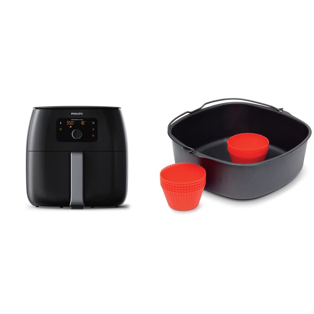 **Philips Premium XXL Air Fryer with Fat Removal Technology, 7qt (3lb) Capacity, Black (HD9650/96) – Includes Baking Pan & Silicone Muffin Cups – Perfect for Family Meals, Healthy Cooking & Quick Snacks**