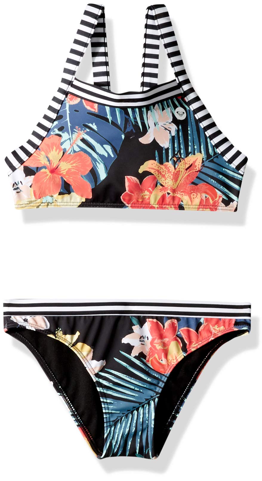 Roxy Girls' Island Trip Crop Top Swimsuit Set - Stylish 2-Piece Swimwear for Teens, Perfect for Beach Vacations, Pool Parties & Summer Adventures