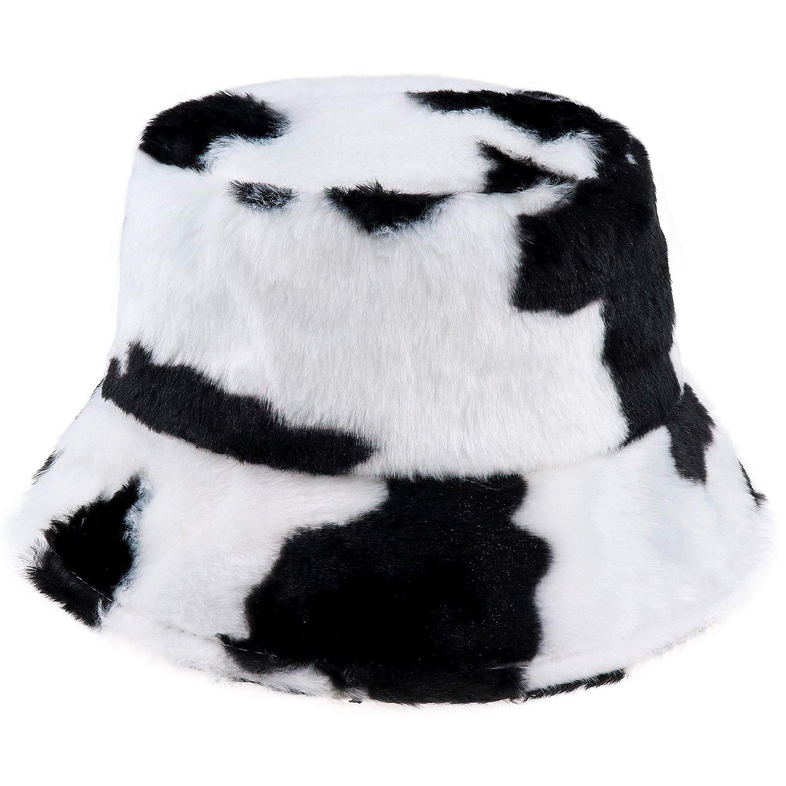 Glamorstar Women's Cow Print Winter Bucket Hat - Warm Fleece Lined Beanie for Cold Weather | Fashionable Outdoor Hats for Skiing, Snowboarding & Winter Activities