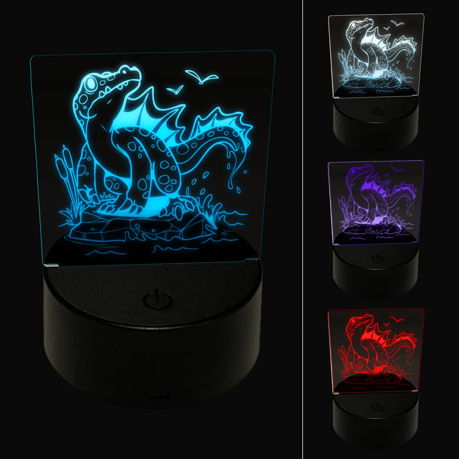 Sniggle Sloth Spinosaurus Dinosaur 3D Illusion LED Night Light - Standing on River Rock Design, Color-Changing Bedside Lamp for Kids Room, Nursery, or Office Desk Decor