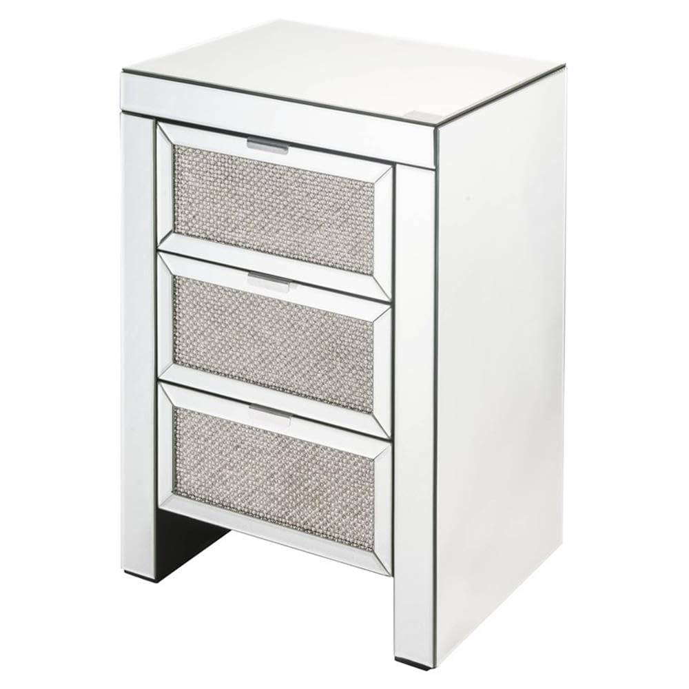 Acme Noralie Glass Nightstand with 3 Drawers - Mirrored Finish & Faux Diamond Accents for Bedroom Decor | Modern Bedside Table with Storage