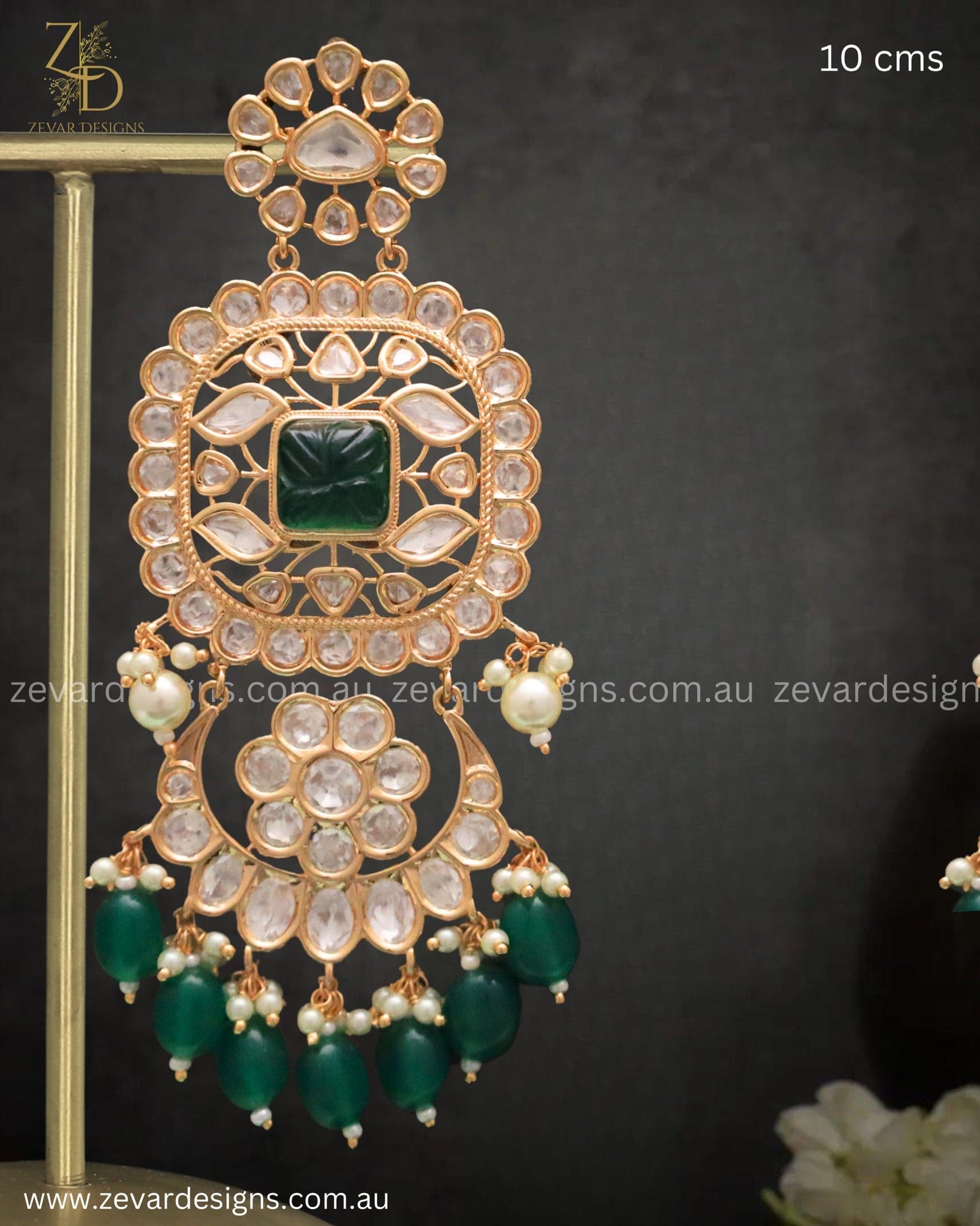 Kundan Polki Chandbali Earrings in Emerald Green – Traditional Indian Jewelry for Weddings, Parties & Festive Occasions