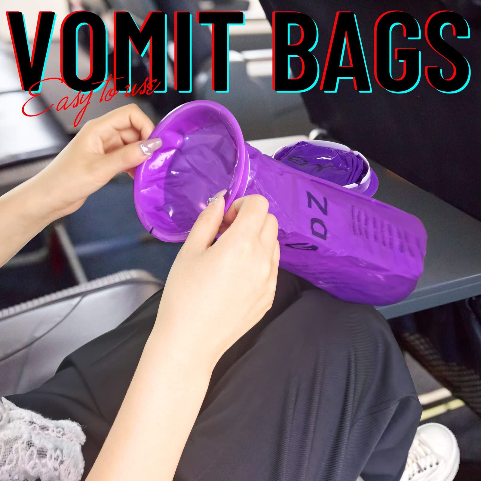 YGDZ 15 Pack Disposable Barf Bags for Travel - Motion Sickness Vomit Bags for Cars, Airplanes & Boats - Purple Emesis Bags for Nausea Relief (Perfect for Road Trips, Flights & Cruise Vacations)