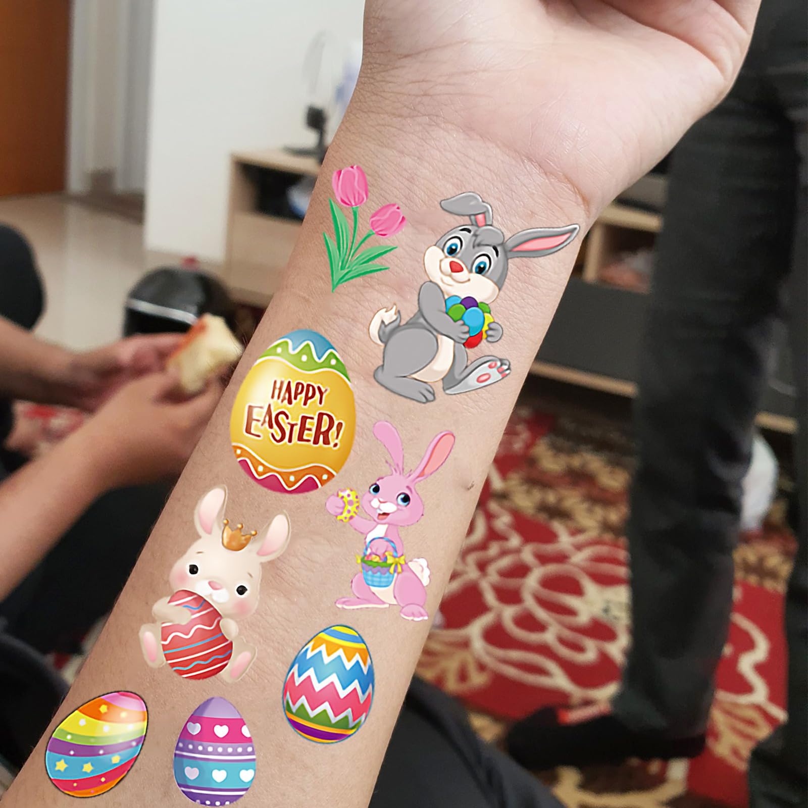 10 Sheets Happy Easter Temporary Tattoos for Kids - Bunny & Egg Designs - Easter Party Favors, Goodie Bag Fillers, Basket Stuffers - Perfect for Easter Celebrations, Egg Hunts & Classroom Activities