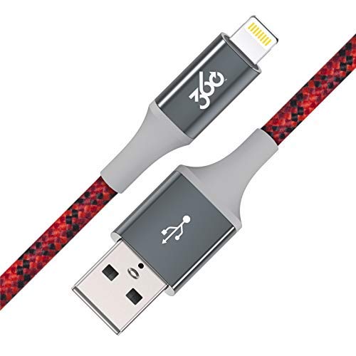 360 Electrical Habitat 4ft Premium Bragged Charging Cable with Lightning Connector - MFi Certified Fast Charging Cord for iPhone & iPad (Crimson) | Perfect for Home, Office & Travel Use