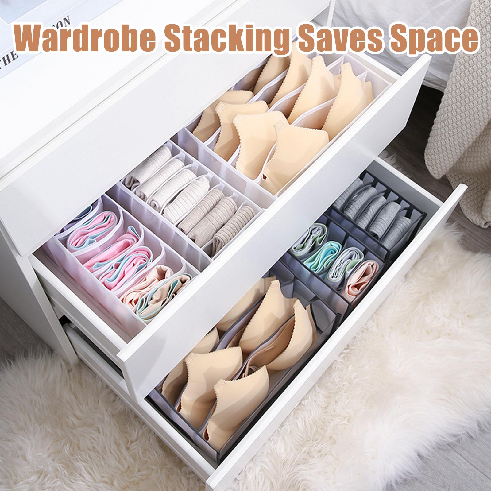 Foldable Drawer Organizer for Underwear, Socks, Ties & Accessories - 3-Piece Set | Space-Saving Closet & Dresser Storage Solution for Bedroom, Dorm & Travel
