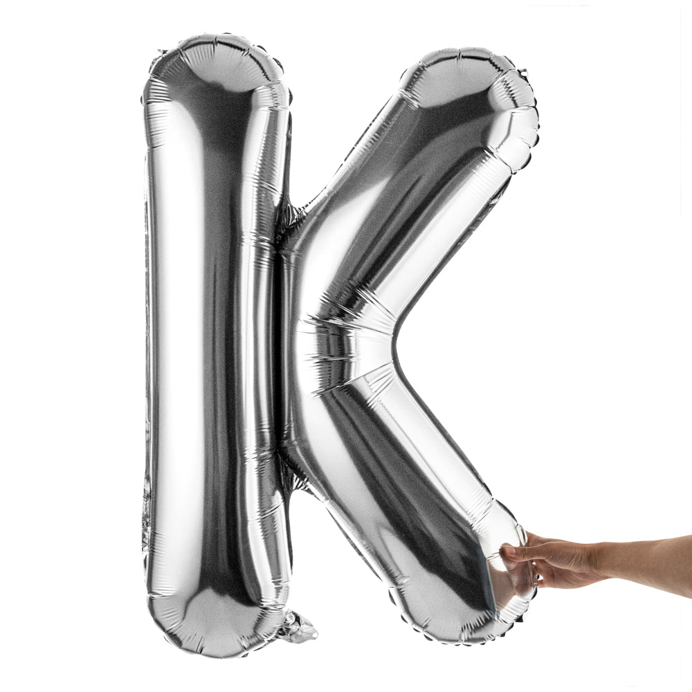 Balloonify Silver Mylar Letter K Balloon - 40 Inch Large Alphabet Foil Balloon for Birthday Party Decorations, Baby Showers & Graduation Celebrations