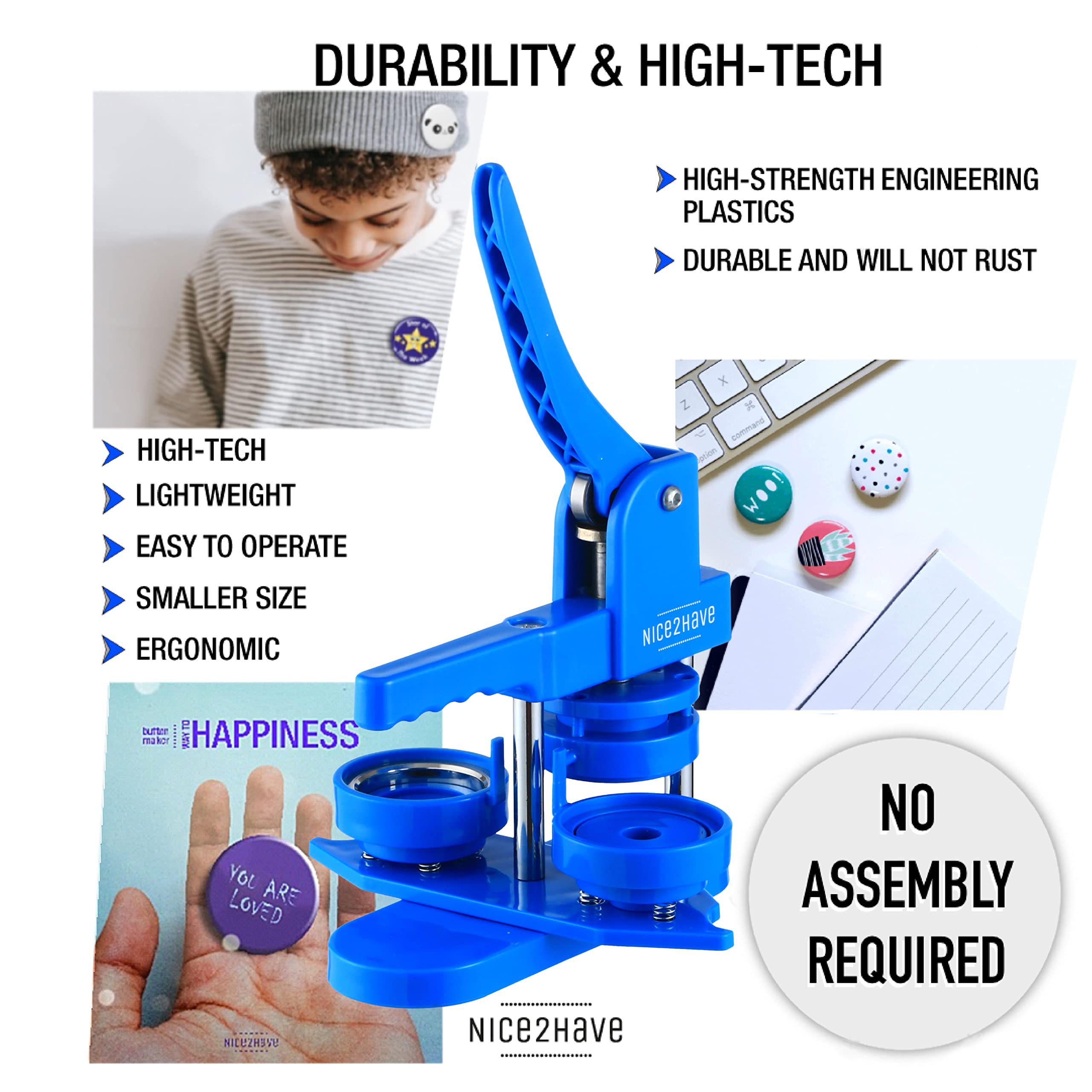 2.25 Inch (58mm) Button Maker Machine Kit - DIY Pin Badge Press with 100 Buttons, 5 Bottle Openers & Magnets + 500+ Free Designs (Circle Cutter & Magic Book Included) - No Installation Required for Custom Buttons, Pins & Promotional Items - Perfect for School Projects, Events, Fundraisers & Small Business Branding
