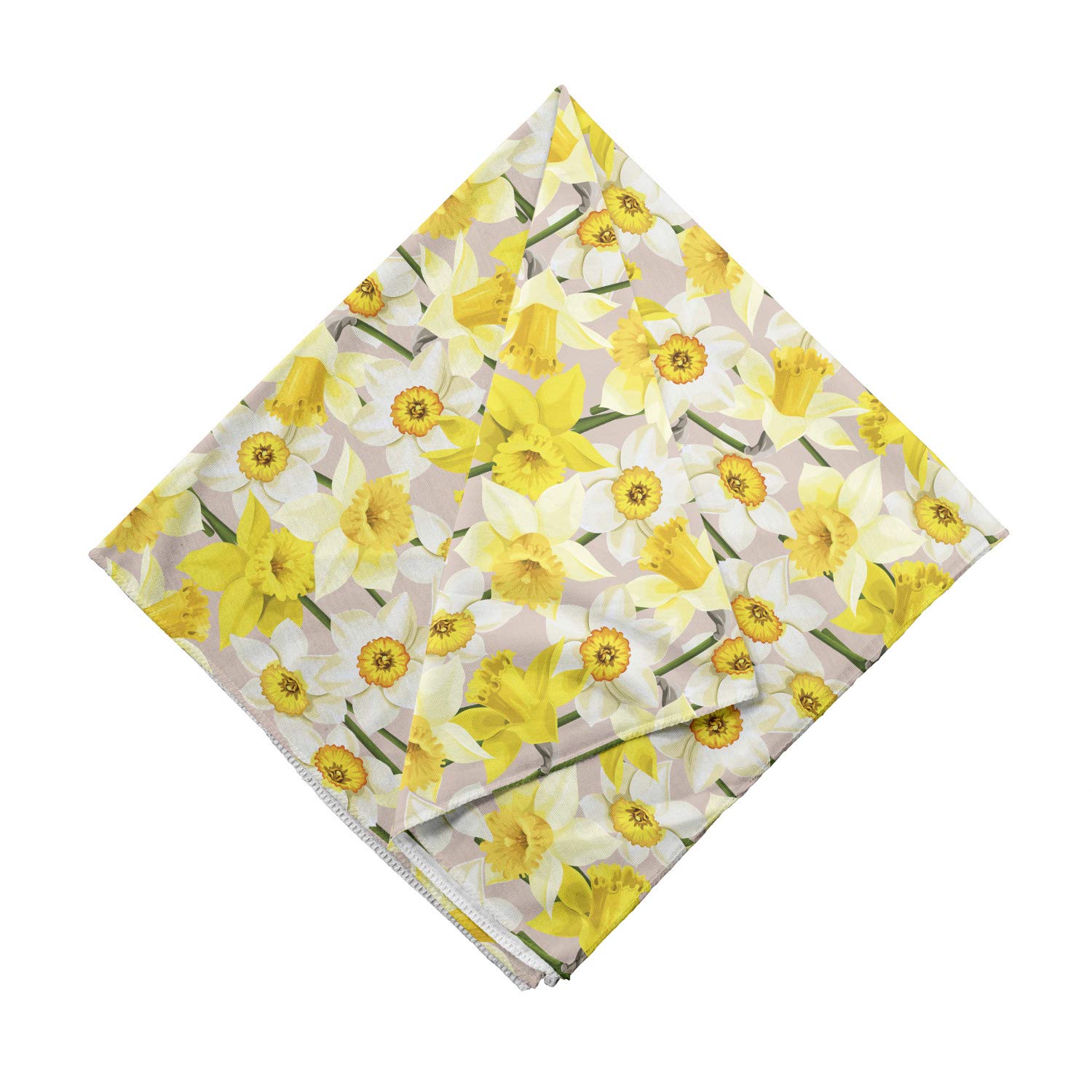 Lunarable Unisex Bandana - Daffodil Bedding Plants Print in Yellow, Green & Tan | Stylish Headwear for Outdoor Activities, Music Festivals & Fashion Accessories