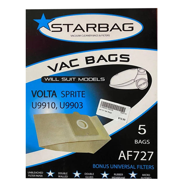 Starbag AF727 Vacuum Cleaner Bags - 10 Pack, HEPA Filtration, Compatible with Most Upright Vacuums - Ideal for Home Cleaning, Pet Hair Removal & Allergy Relief