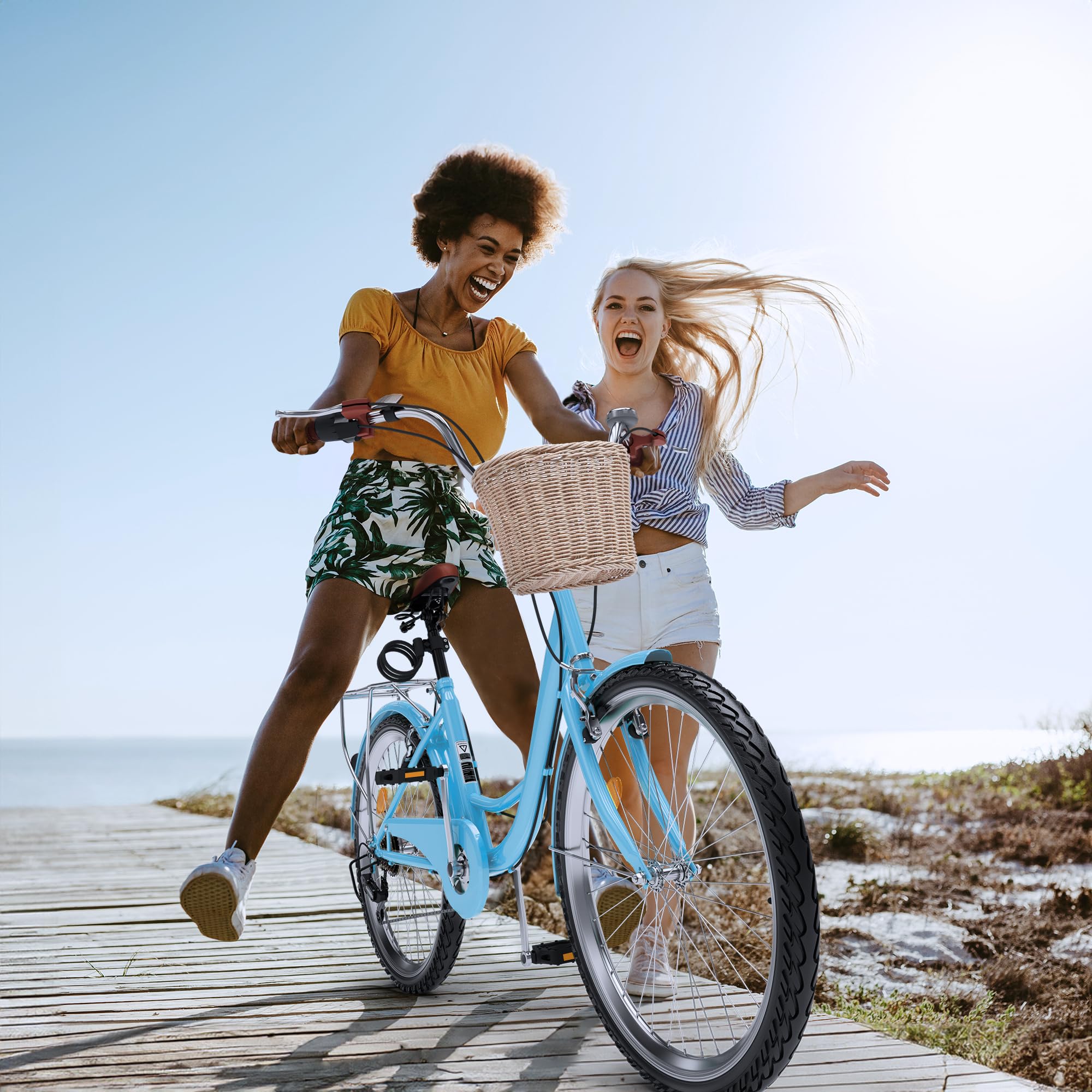 YITAHOME Women's Beach Cruiser Bike - 24 & 26 Inch Commuter Bicycle for Adults with Basket & Adjustable Seat - 1 & 7 Speed Options in Multiple Colors - Perfect for Beach Rides, City Commuting & Leisure Cycling