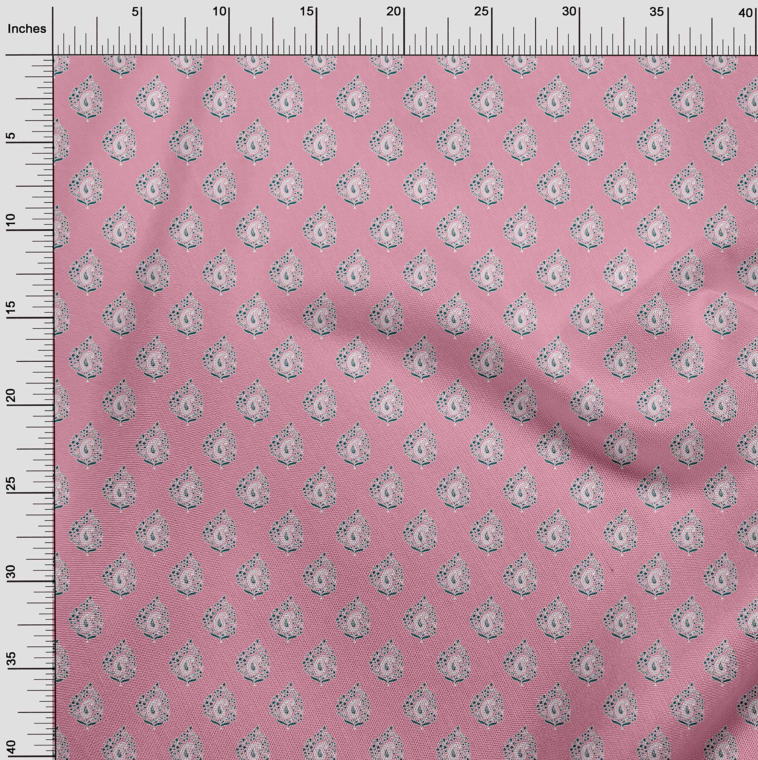oneOone Cotton Jersey Pink Fabric with Leaves & Floral Print - 58 Inch Wide Dress Material by The Yard | Perfect for DIY Dresses, Skirts, and Home Decor Projects