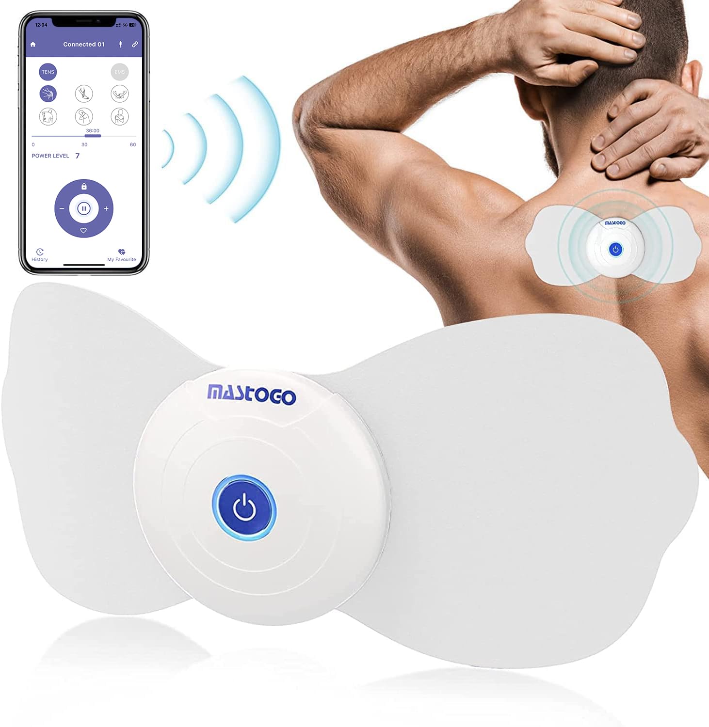 Wireless TENS & EMS Unit for Back Pain Relief - Bluetooth Muscle Stimulator Machine with APP Control for Shoulder, Leg, Neck Pain - Portable Pain Management Device for Home, Office & Gym Use