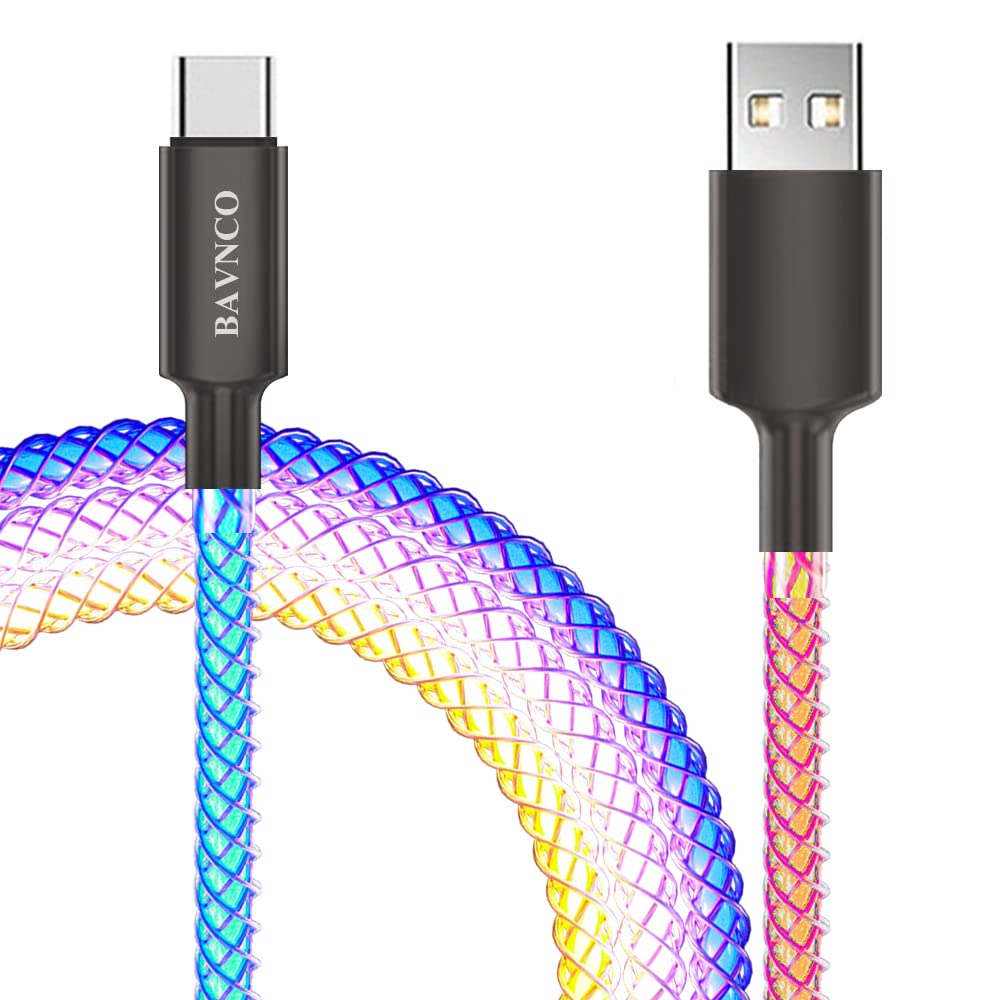 Fast Charging USB C Cable 3.3ft - 66W USB A to Type C Charger with RGB LED Light for iPhone 15 Pro Max/Plus, Samsung Galaxy S24/S23/S21/S20, LG & Android Phones - Perfect for Gaming Setups, Night Charging & Travel Accessories