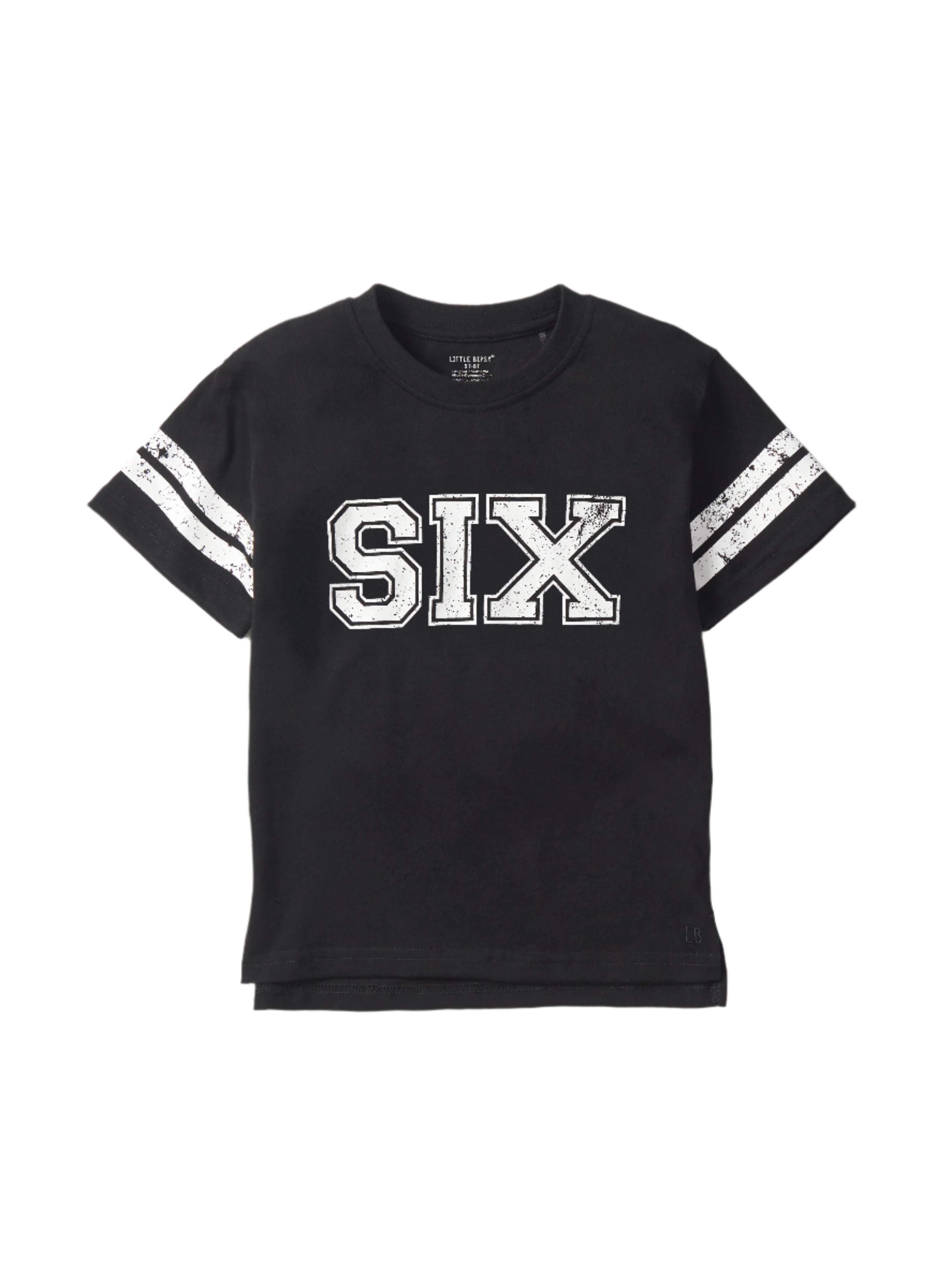 Varsity 6th Birthday Elevated T-Shirt - Black | Trendy Kids Party Outfit for School Celebrations & Birthday Photos