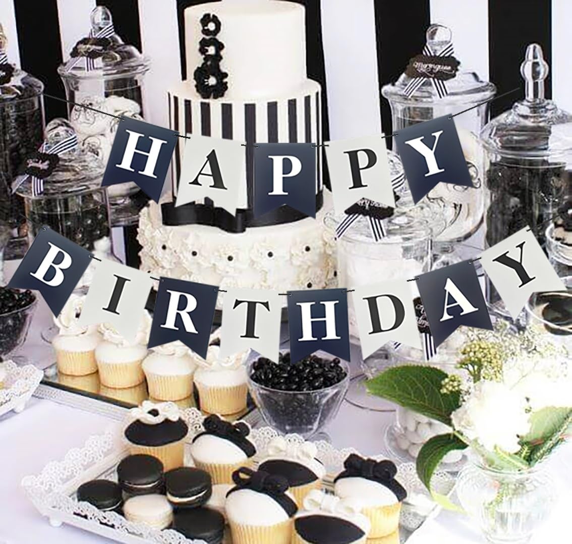 Black & White Soccer Birthday Banner - Happy Birthday Soccer Party Decorations, Swallowtail Flag Bunting Sign for Boys & Girls - Perfect for Soccer Themed Birthday Parties, Game Day Celebrations & Sports Decor