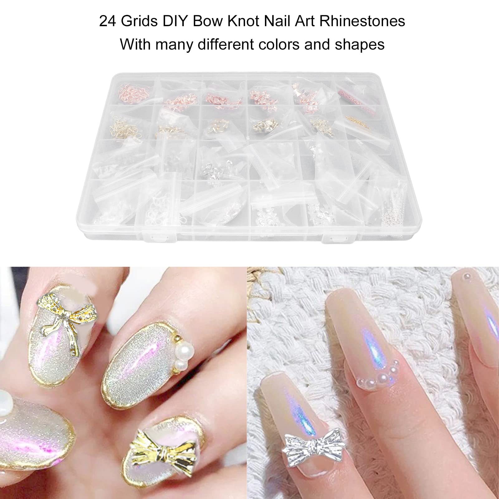 Bow Knot Nail Art Rhinestones - 24 Grid DIY Jewelry Making Decoration for Nails, Rings & Accessories - Perfect for Bridal, Party & Home Crafts