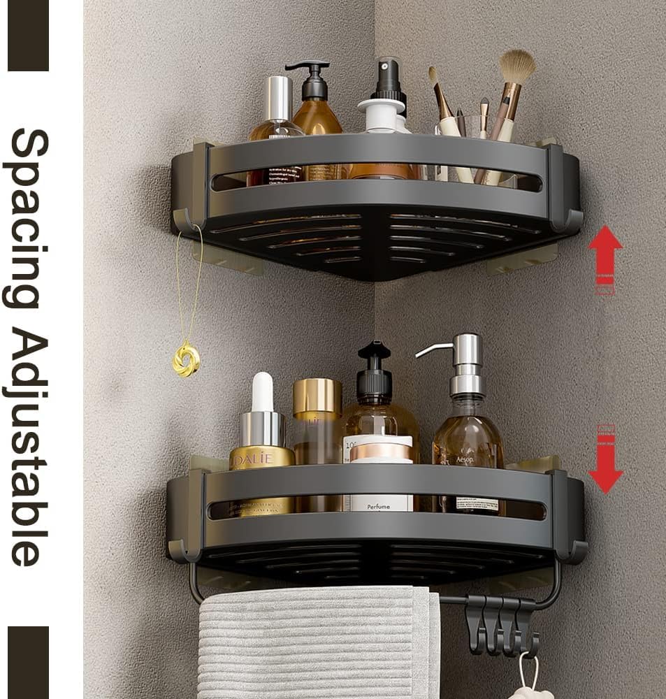 Space-Saving Corner Shelf for Bathroom & Kitchen - No Drill Wall Mount Aluminum Organizer Rack (Triangle Design, Pack of 1, Black) - Perfect for Small Bathrooms, Showers, Kitchen Storage & Clutter-Free Organization