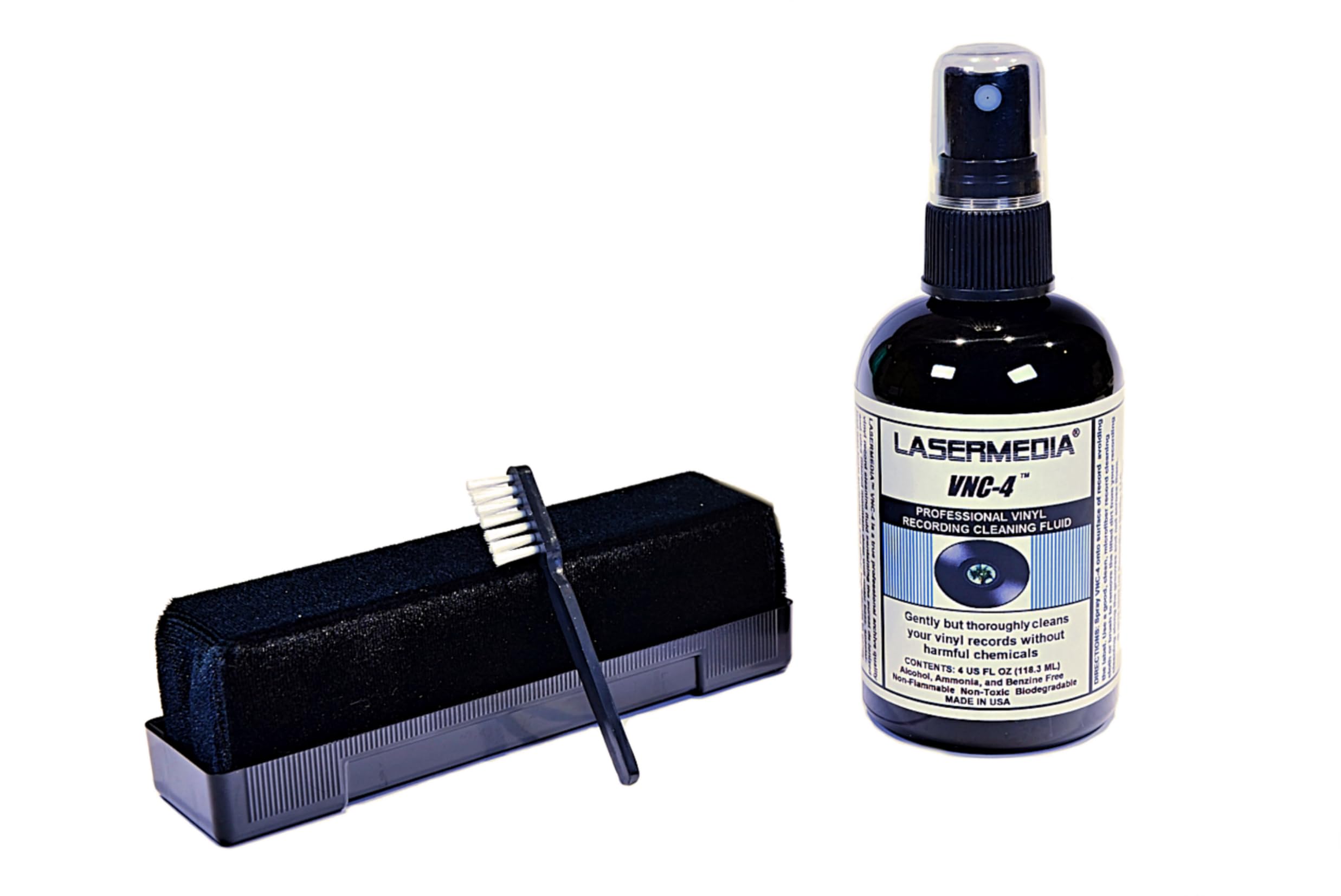 Lasermedia Vinyl Record Cleaning Kit - Wet & Dry System with Stylus Brush & 4oz VNC-4 Cleaning Fluid | Reduces Noise, Prevents Wear & Extends Record Life | Perfect for Vinyl Collectors & Audiophiles (Home Use, Record Stores, DJ Setup)