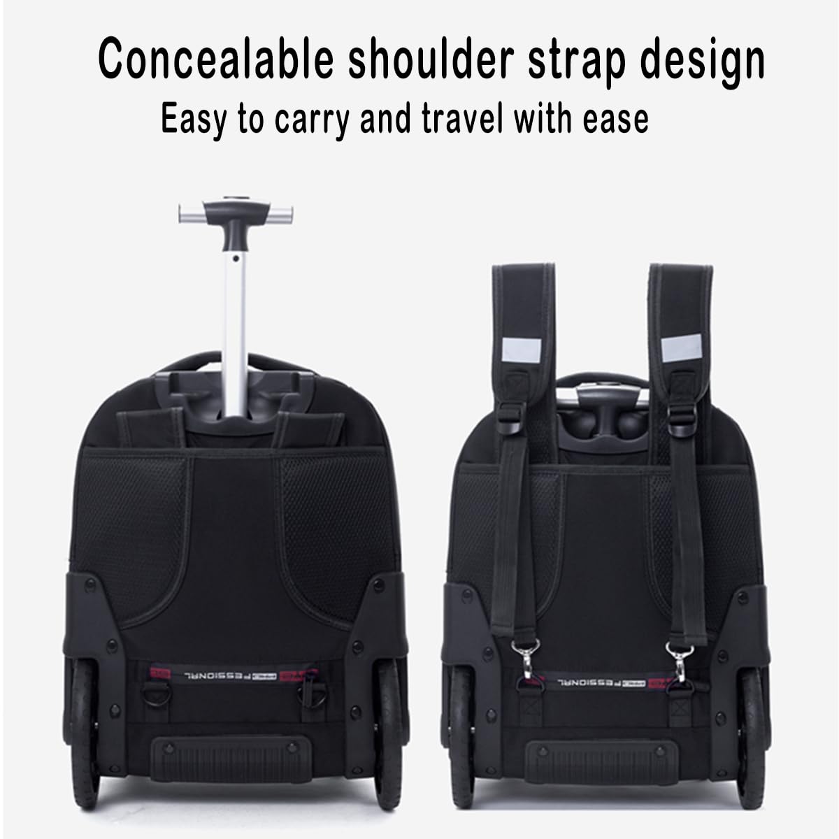 22 Inch Rolling Backpack with Wheels - Waterproof Wheeled Travel Backpack for Men & Women, Carry-On Luggage with Laptop Compartment Fits 17 Inch Laptop, Black - Perfect for Air Travel, Business Trips & School Use