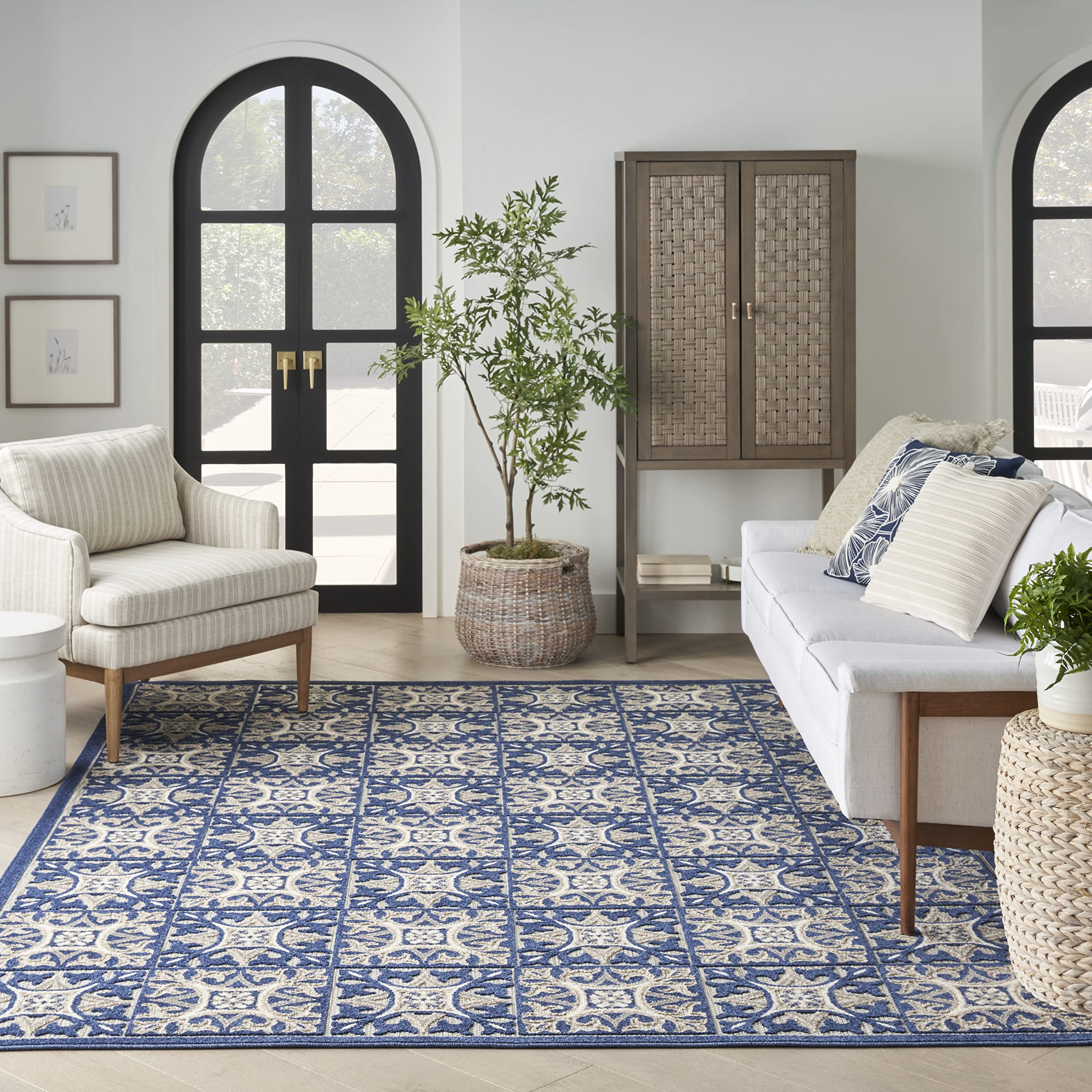 Nourison Aloha Indoor/Outdoor Blue 9' x 12' Area Rug - Easy to Clean, Non-Shedding, Stain Resistant - Perfect for Bedroom, Living Room, Dining Room & Kitchen - Great for Patio, Deck or Poolside Use (9x12)