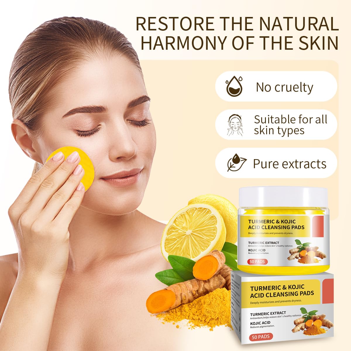 Turmeric & Kojic Acid Cleansing Pads for Dark Spots - Brightening Face Scrub Pads with Natural Ingredients for Acne & Hyperpigmentation | Daily Skincare Routine for Glowing Complexion