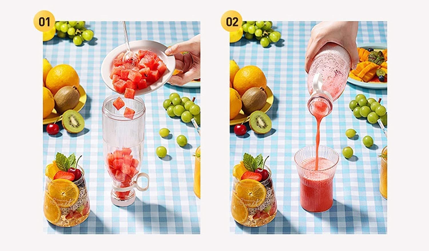Portable Electric Fruit Juicer Blender for Smoothies & Shakes | Mini Travel Juicer for Sports, Gym & Outdoor Activities | Rechargeable Bottle Blender for Fresh Juice On-The-Go | Perfect for Camping, Hiking & Office Use (White)