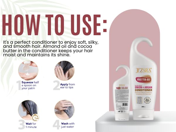 JEZARA Vietta-B7 Keratin-Based Onion & Argan Hair Conditioner - Strengthens & Repairs Damaged Hair for Men & Women | Adds Shine & Softness | 200ml | Perfect for Daily Use & Salon-Quality Results at Home