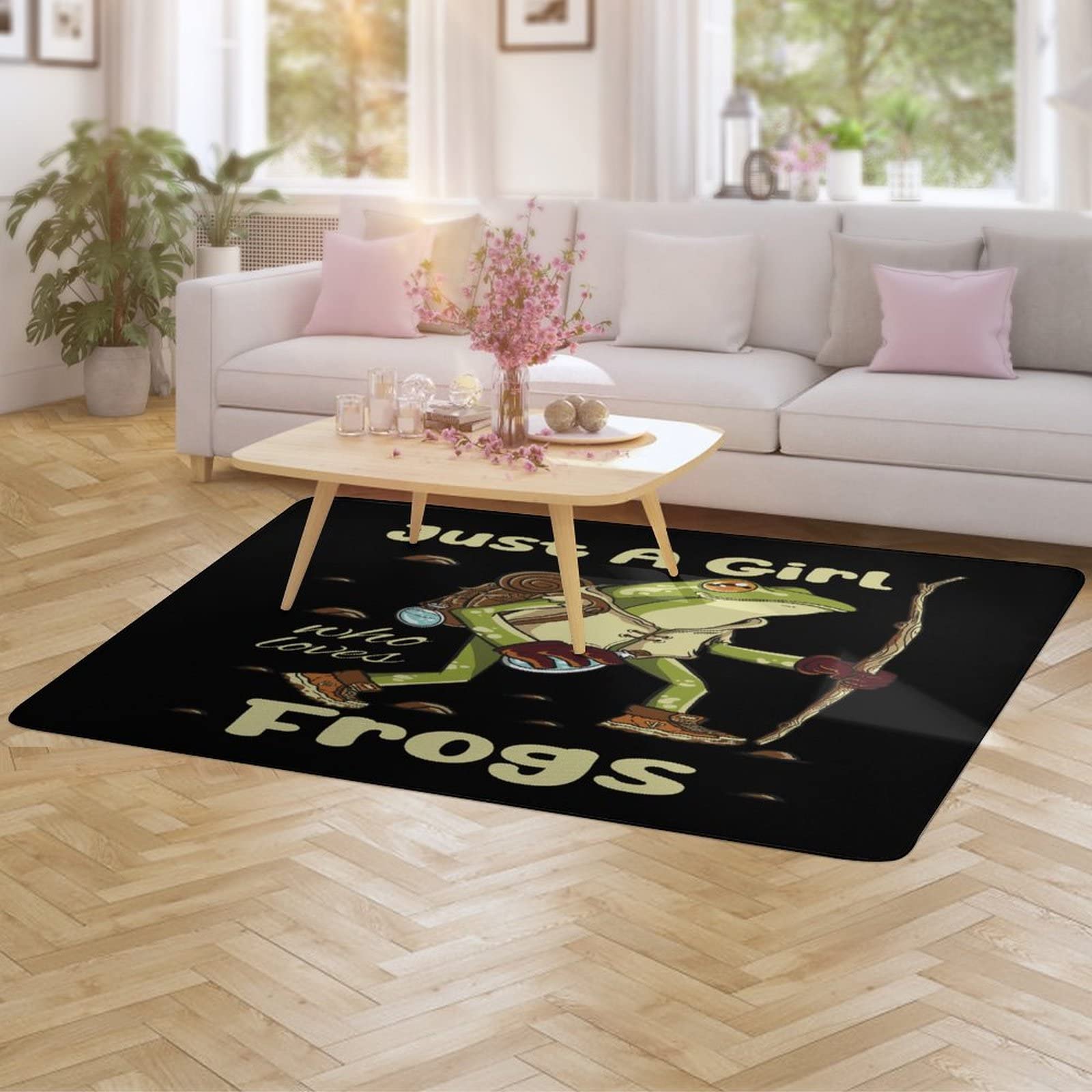 Non-Slip Foldable Frog Themed Area Rug - 5ft x 6.5ft Soft Floor Mat for Kids Room, Nursery, Playroom & Dorm Decor | Perfect for Bedroom, Living Room & Dining Room | Cute Frog Lover Gift for Girls & Teens