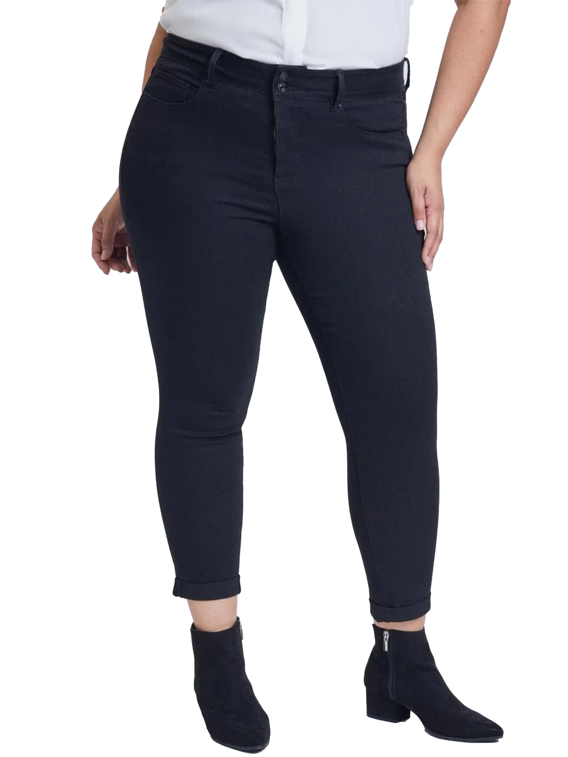 Royalty For Me Women's Plus Size Tummy Control Rolled Cuff Ankle Jeans - High Waist Slimming Denim Pants for Casual Wear & Everyday Comfort