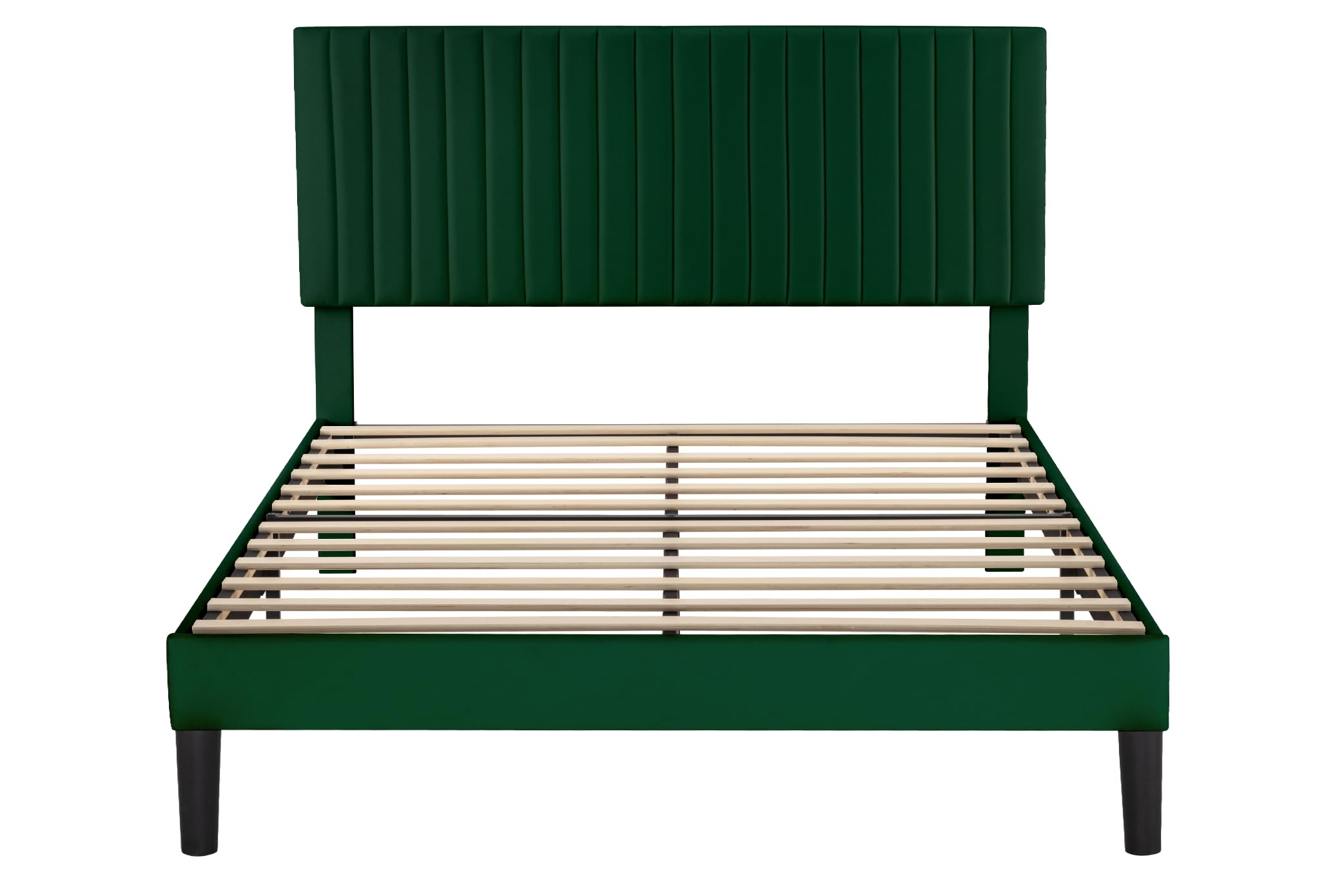 Allewie Queen Bed Frame - Velvet Upholstered Platform Bed with Adjustable Tufted Headboard & Wood Slat Support | No Box Spring Needed | Easy Assembly | Emerald Green | Perfect for Master Bedrooms, Guest Rooms & Apartment Living