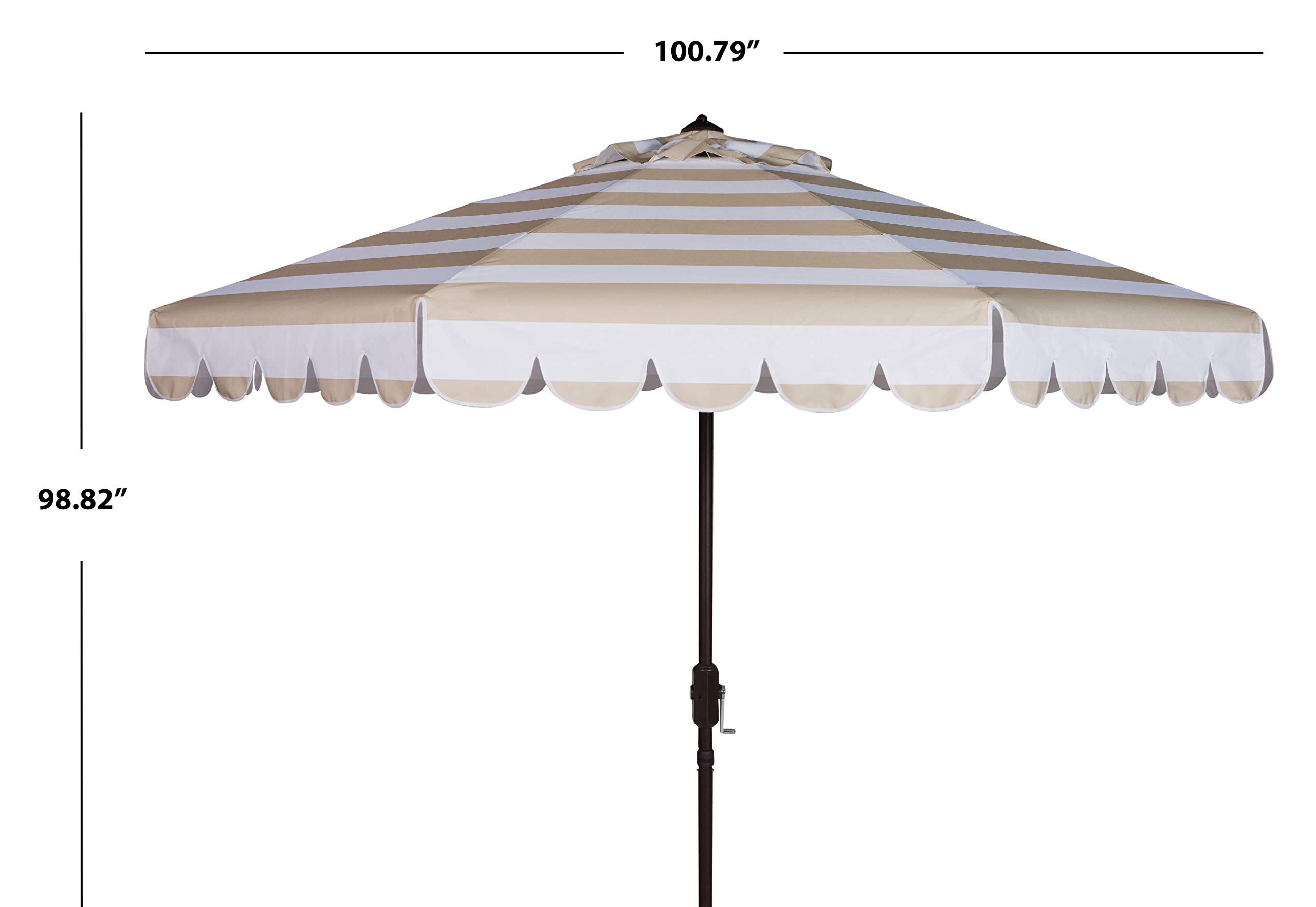 SAFAVIEH PAT8011A Maui Beige & White Striped 9FT Outdoor Patio Umbrella with Crank & Tilt - Perfect for Poolside, Backyard, Deck, and Garden Relaxation