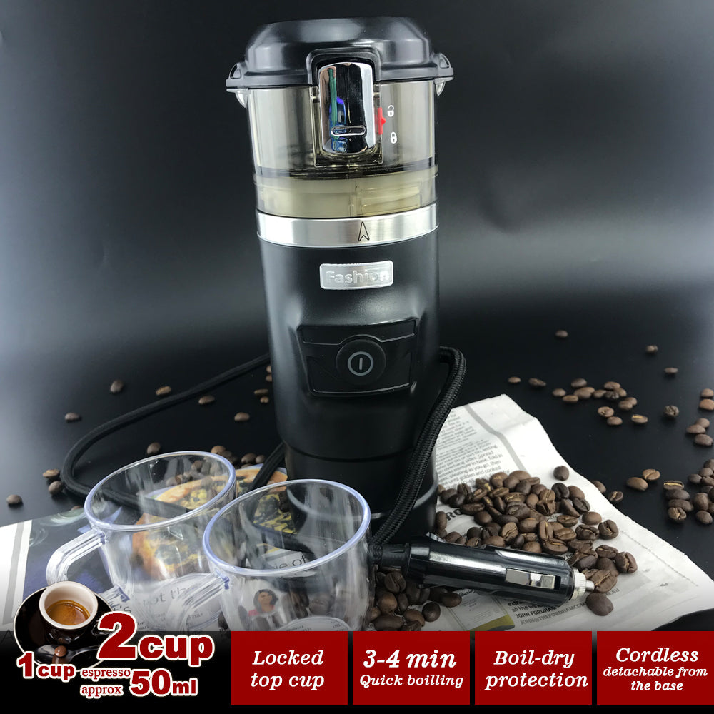 12V Car Espresso Moka Coffee Maker Set - Portable Travel Coffee Machine with 2 Cups for Road Trips & Camping | Perfect for Commuters, Truck Drivers & Outdoor Adventures