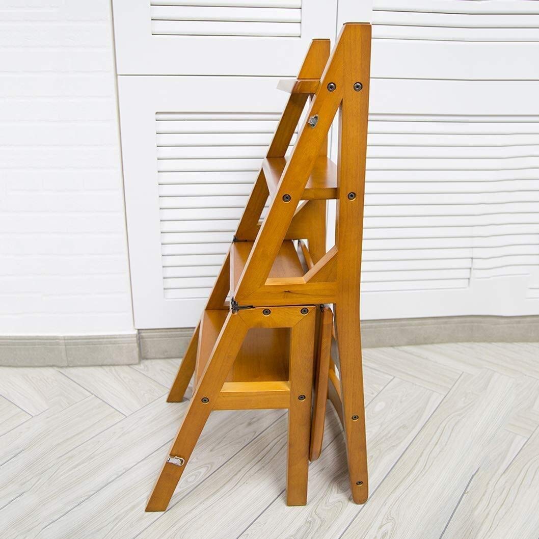 FADUNI Wooden Folding Step Stool for Home - Portable Multifunctional Step Ladder Stool with Seat - Perfect for Kitchen, Bathroom, and Kids' Use