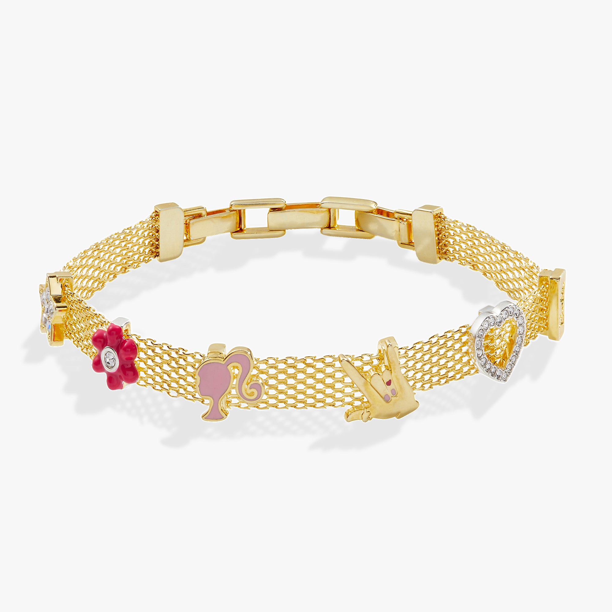 Barbie™ Multicharm Mesh Chain Bracelet for Women - Fashion Adjustable Charm Bracelet for Girls, Teens & Adults - Perfect for Parties, Gifts & Everyday Wear