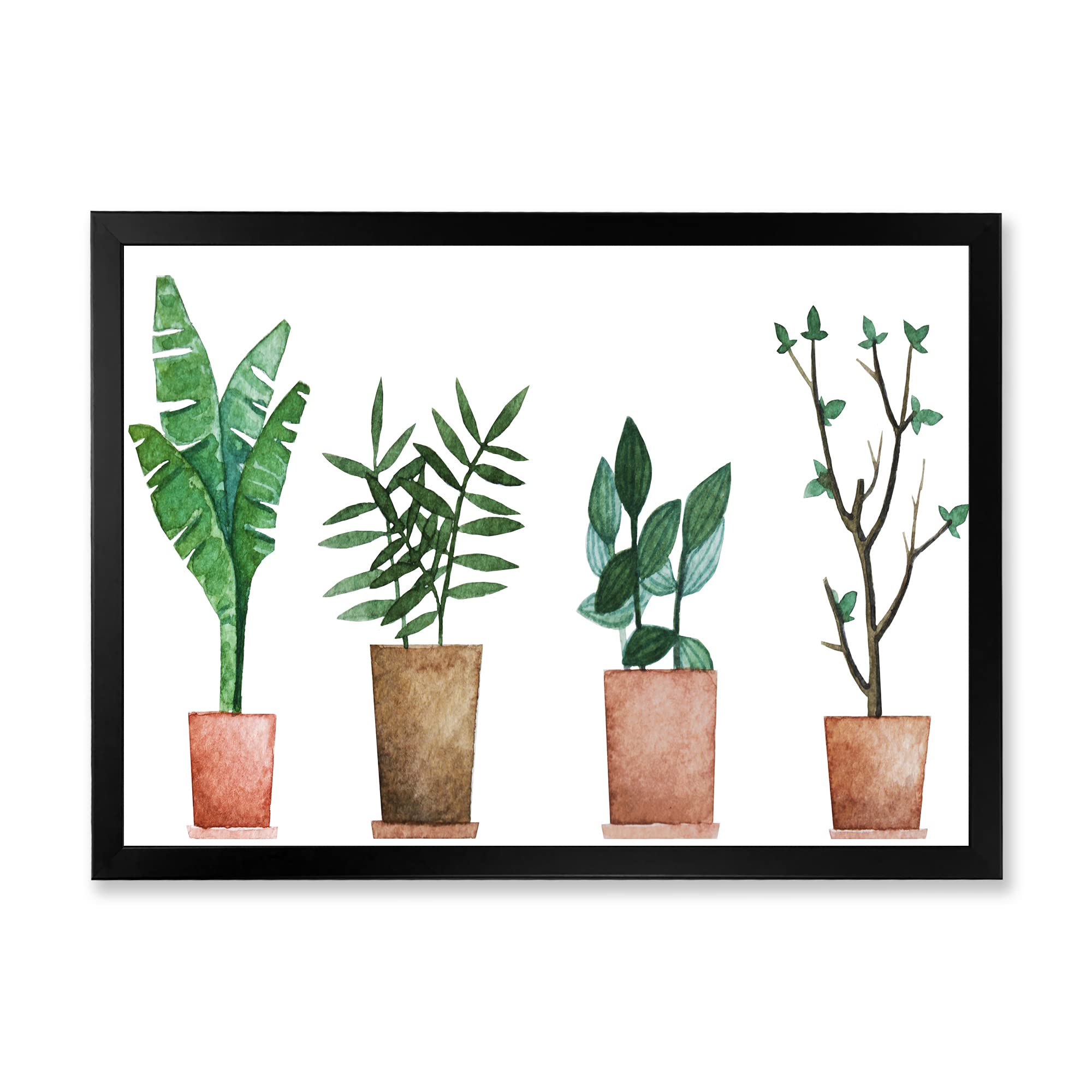 DesignQ Duo of Potted Flowers House Plants - Farmhouse Style Framed Wall Art Decor for Living Room, Bedroom & Office