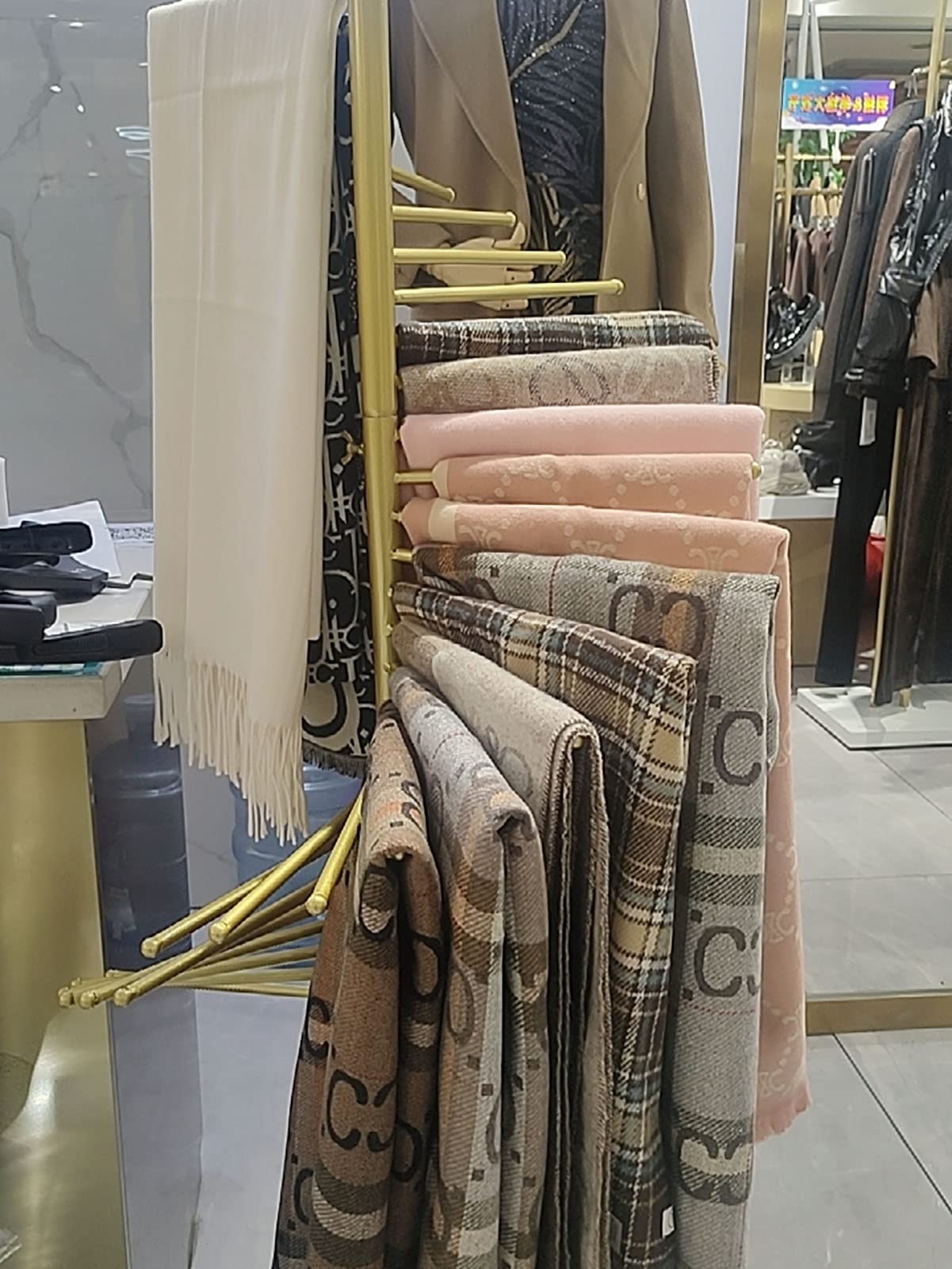 Modern Metal Tall Scarf Display Stand - Heavy Duty Floor Standing Clothes Rack with Space-Saving Design for Shawls, Belts, Pashminas & Leggings - Perfect for Boutiques, Retail Stores & Home Closet Organization