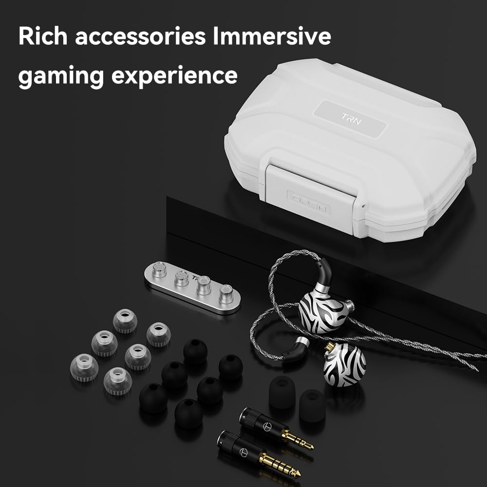 TRN White Tiger Hybrid Dual Dynamic Driver & Planar Diaphragm 0.78mm 2Pin HiFi Earphones (No Mic) - Audiophile IEMs for Music Production, Gaming & Critical Listening