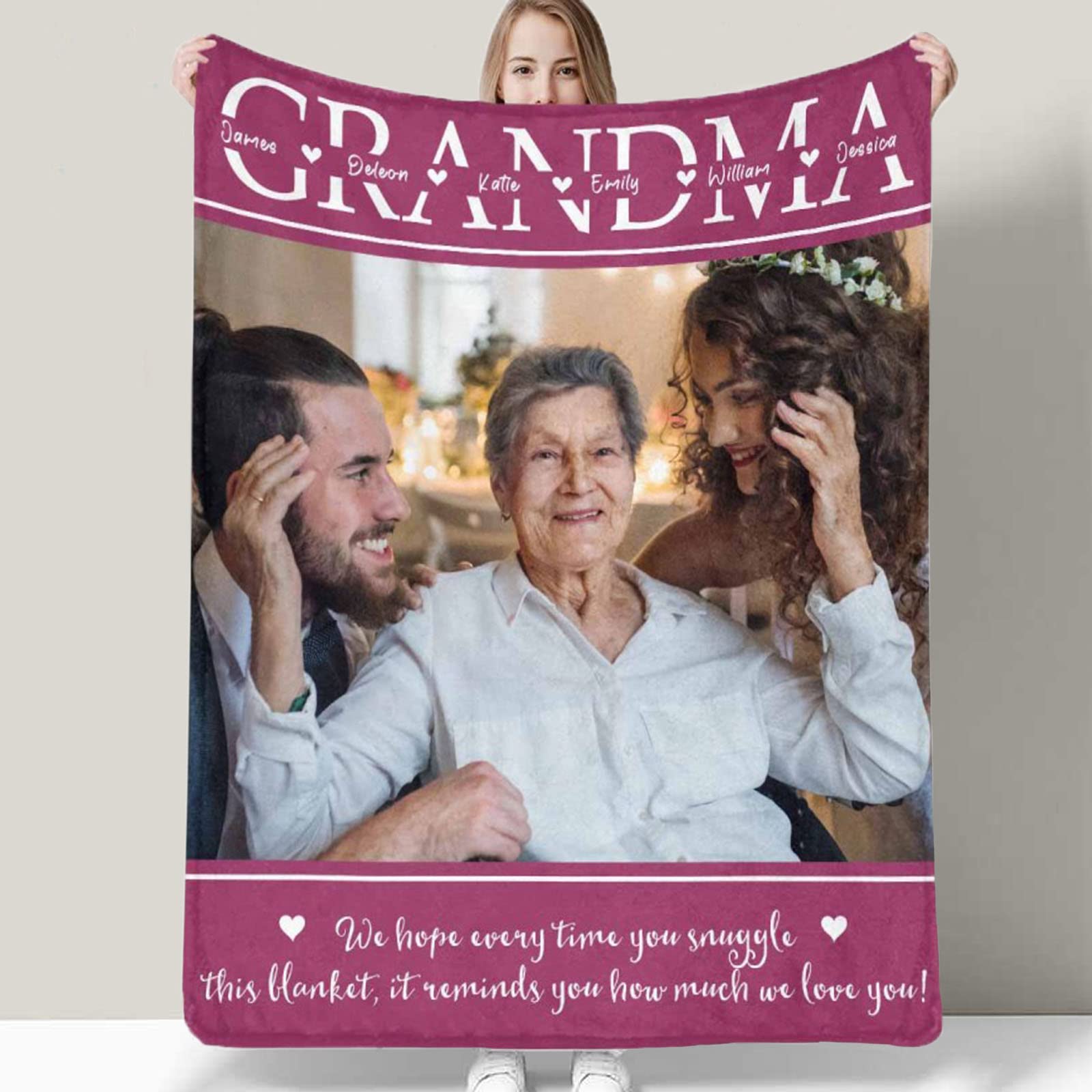Custom Memorial Blanket for Grandma - Personalized Photo Collage Fleece Throw with Name - Loving Memory Gift - 5 Sizes (Made in USA) - Perfect for Remembrance, Comfort & Family Keepsakes