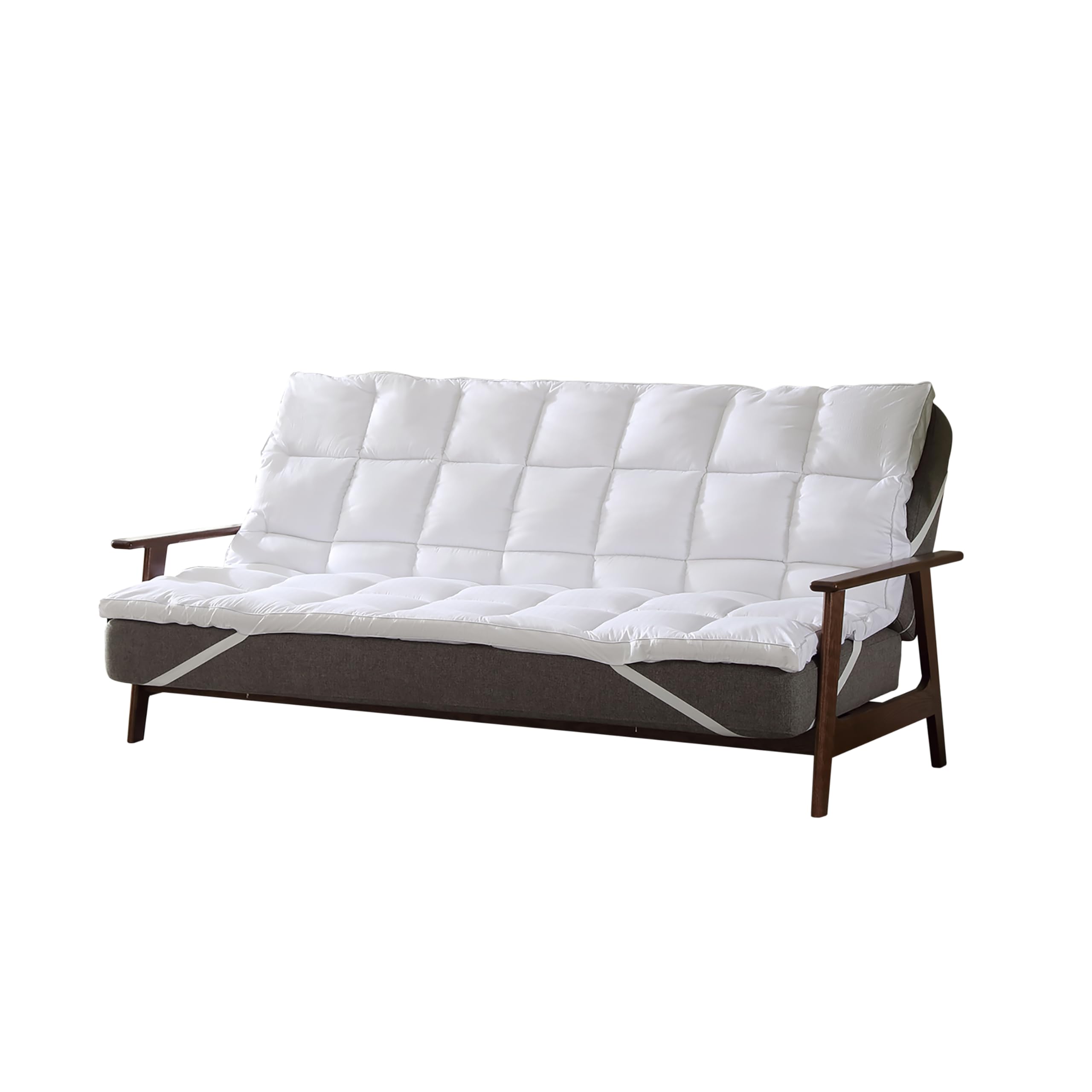 CirclesHome White Full Size Futon Mattress Topper with Anti-Slip Anchors - Plush Down Alternative Filling, Soft & Hypoallergenic Cover (54